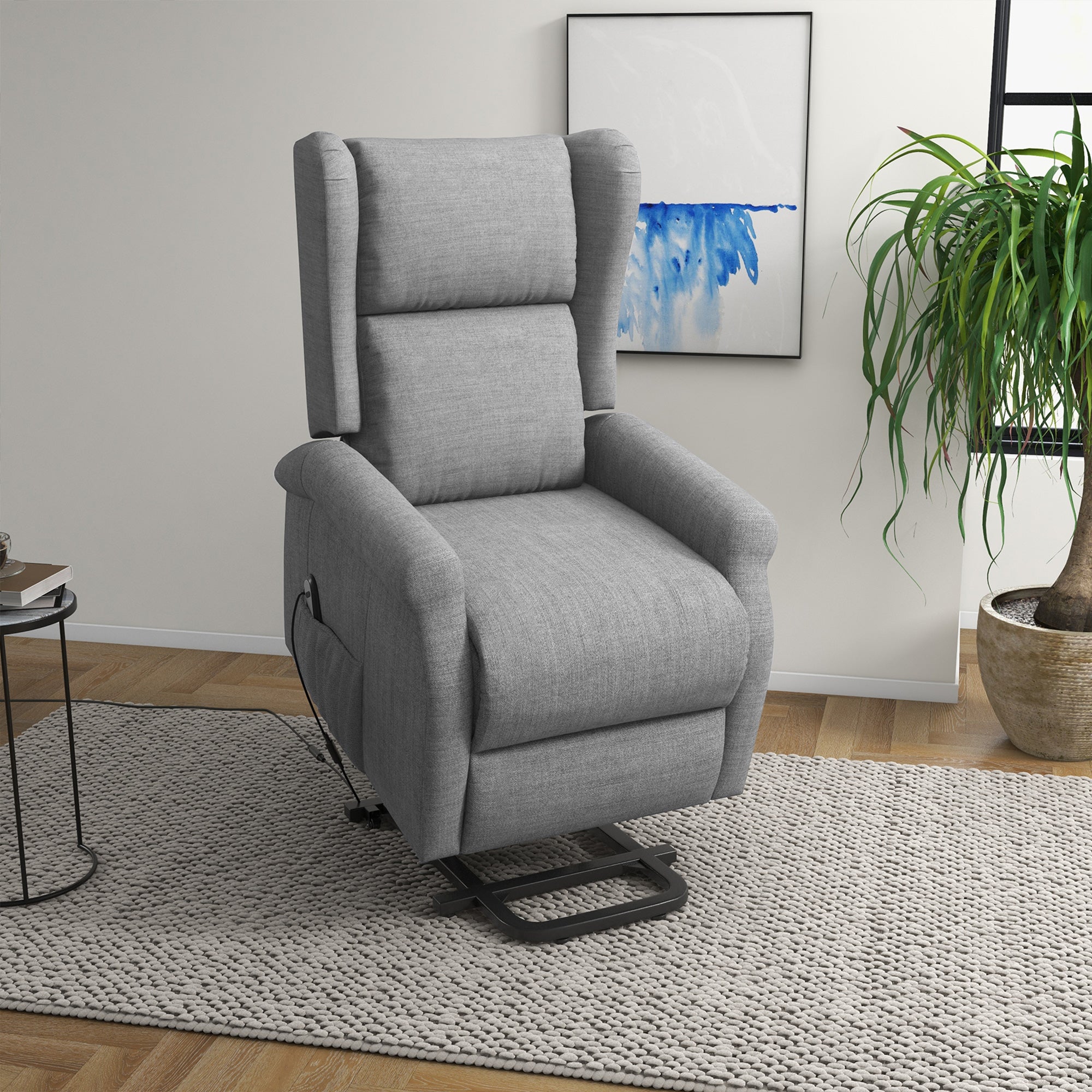 HOMCOM Power Lift Recliner Armchair, Electric Lift Chair for Elderly, Fabric Riser and Reclining Chair with Remote Control, Side Pockets, Extended Footrest, for Living Room, Grey - North Peak Garden Furniture