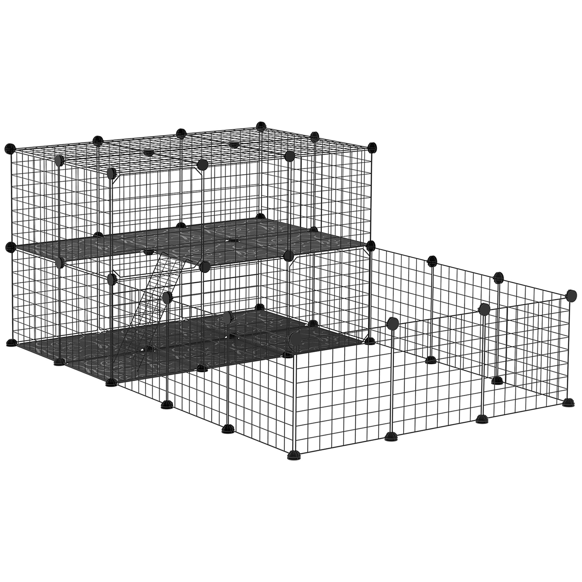 PawHut Pet Playpen with Door, Guinea Pigs Metal Mesh Cage for Small Animal, Chinchilla, 175 x 105 x 70 CM, Black