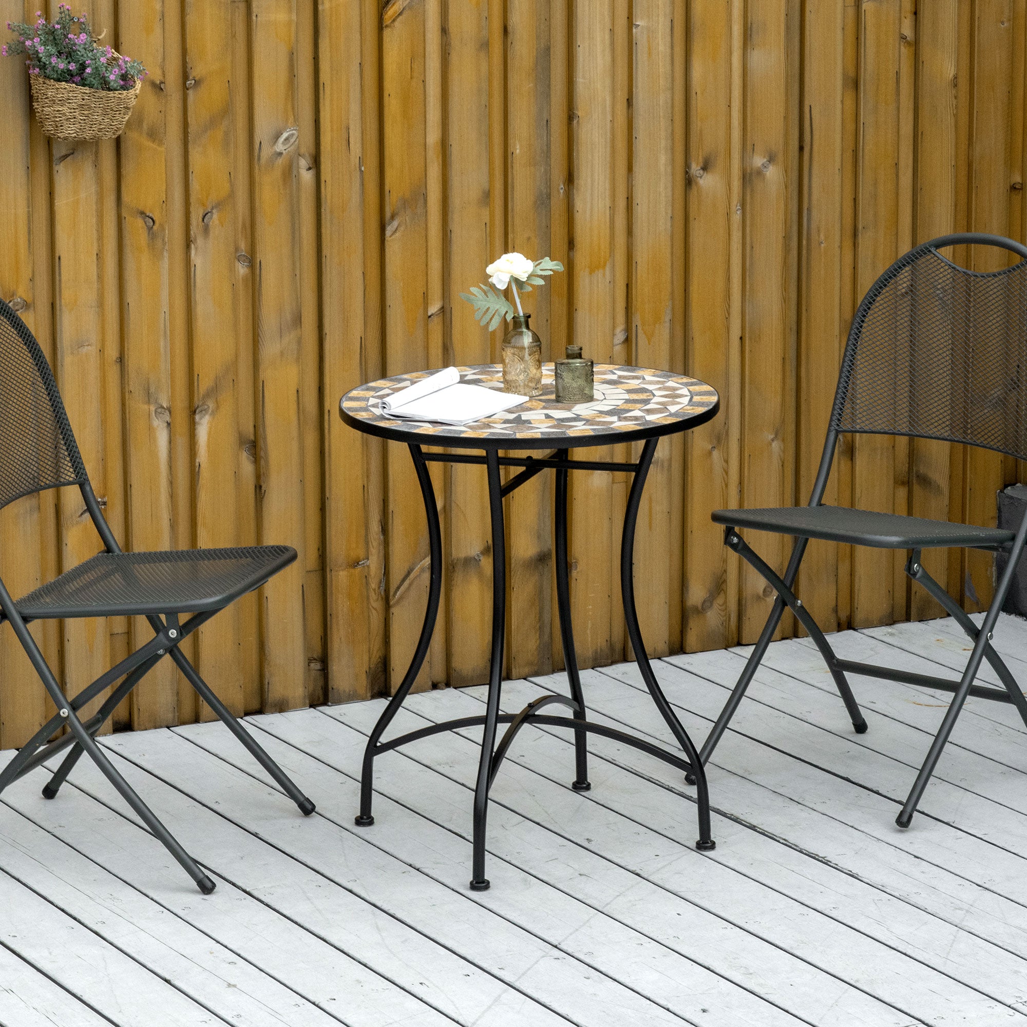 Outsunny Φ60cm Mosaic Outdoor Patio Table - Grey - North Peak Garden Furniture