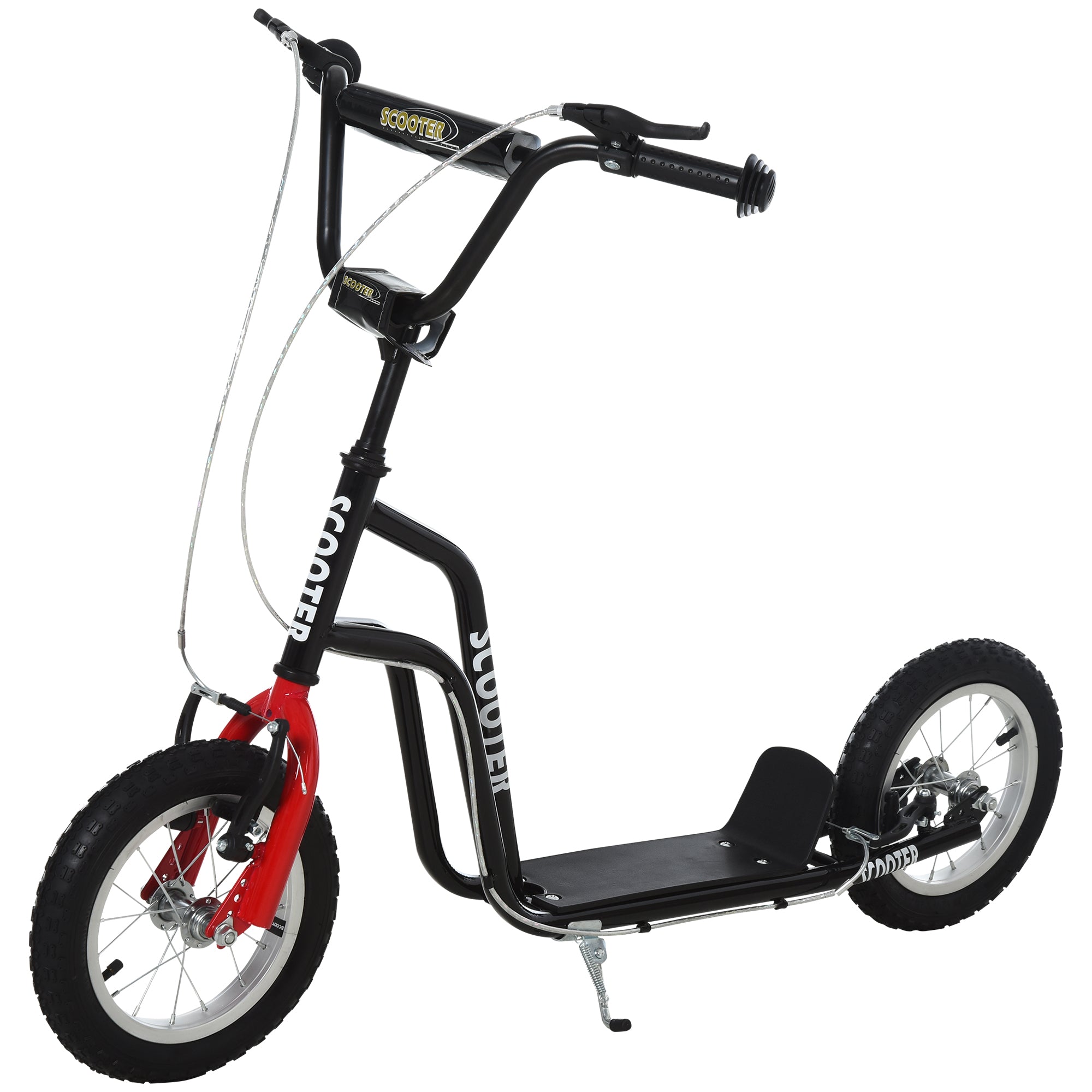 HOMCOM Teen Kids Stunt Scooter Children Kick Scooter Adjustable Handlebar 2 Brakes Ride On 12 Inch Rubber Tyres Black - North Peak Garden Furniture