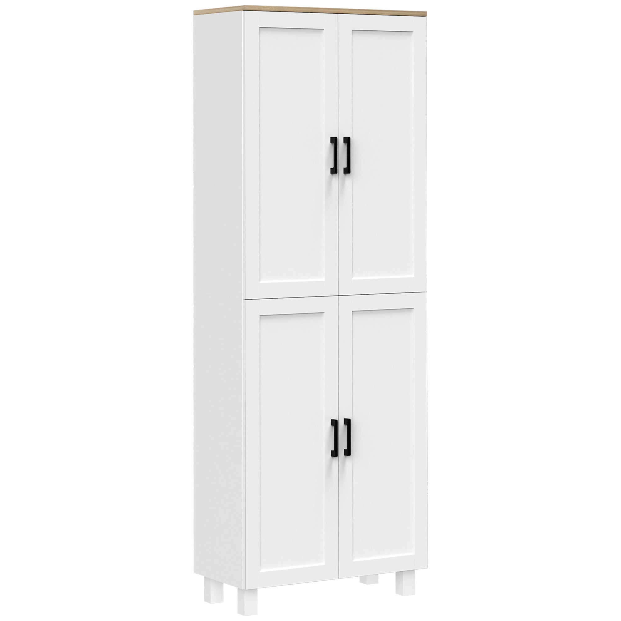 HOMCOM Freestanding Kitchen Cupboard, 4-Door Storage Cabinet Organizer with Adjustable Shelves White - North Peak Garden Furniture
