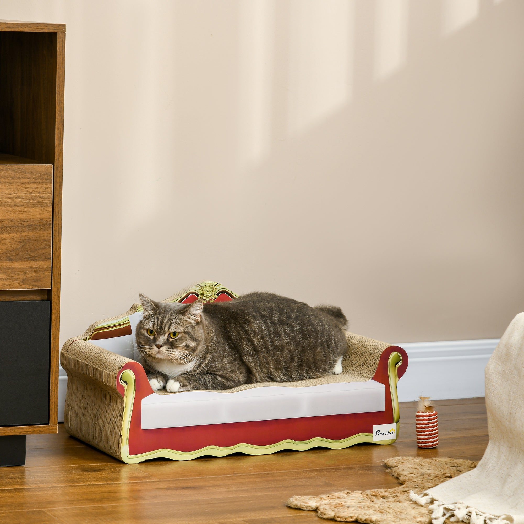 PawHut Cat Cardboard Scratcher, Lounge Sofa Bed with Catnip, 58 x 29.5 x 29cm - North Peak Garden Furniture