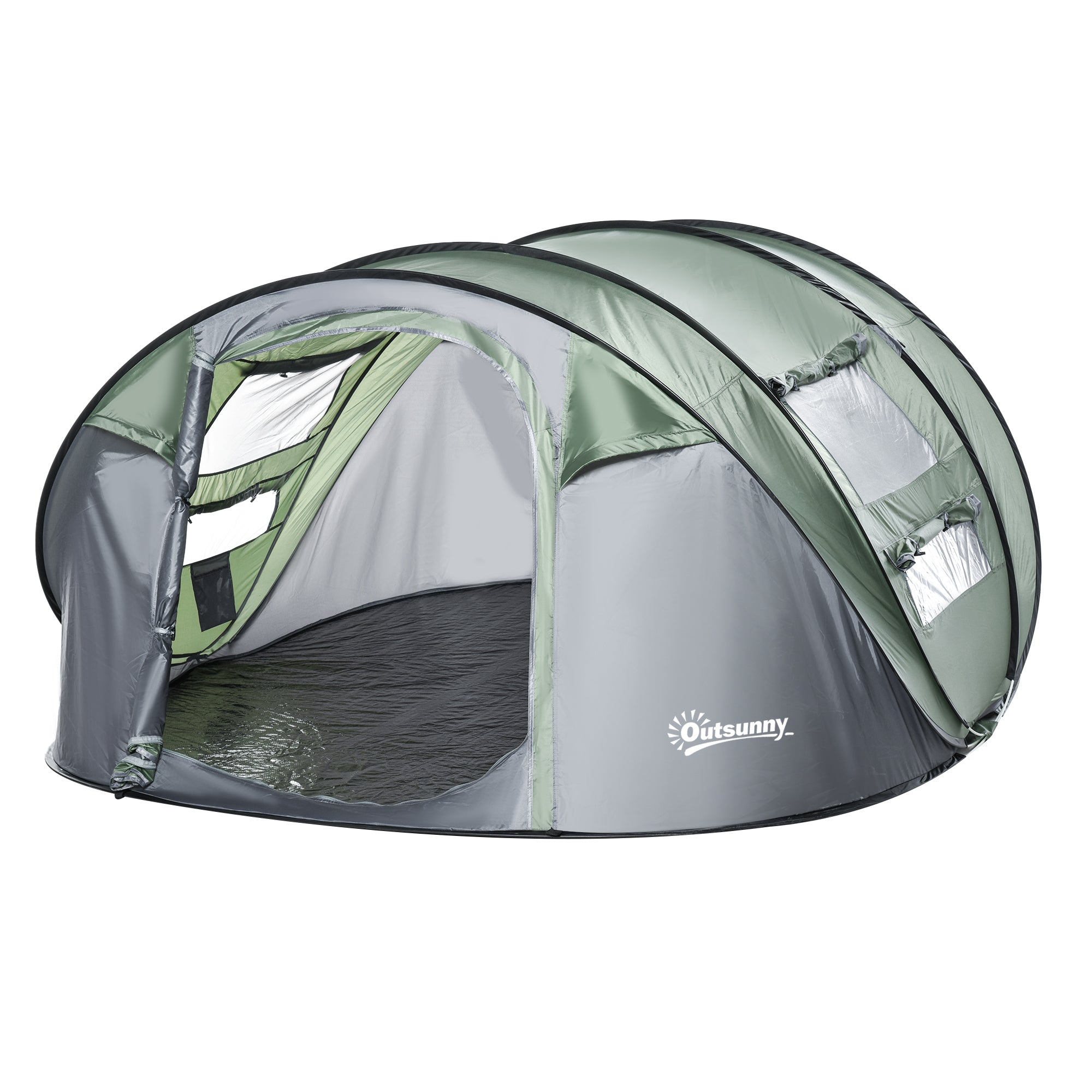 Outsunny 4-5 Person Pop-up Camping Tent Waterproof Family Tent w/ 2 Mesh Windows & PVC Windows Portable Carry Bag for Outdoor Trip, Dark Green - North Peak Garden Furniture