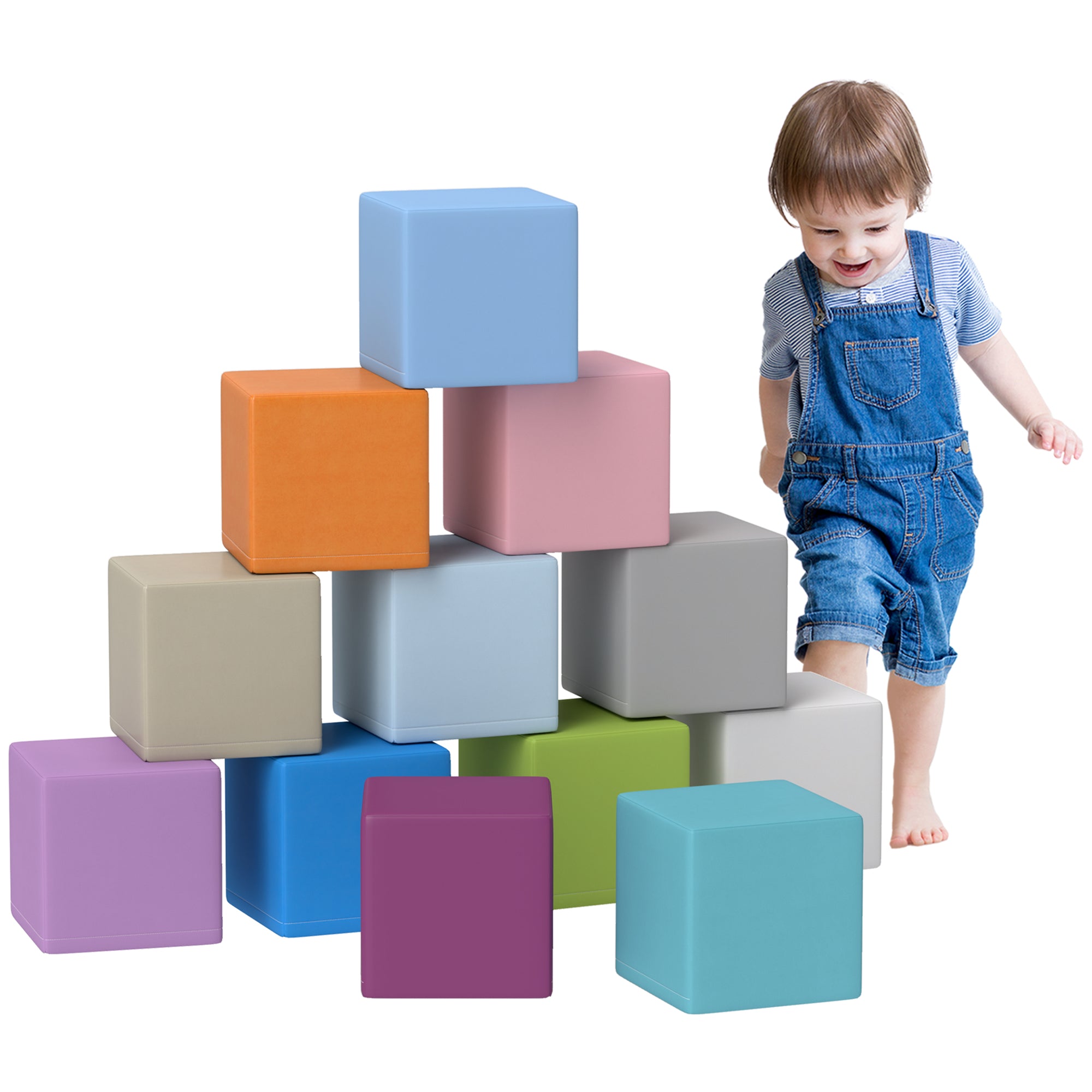 HOMCOM 12 PCs Soft Play Blocks, Soft Foam Toy, Building and Stacking Blocks for Kids, Blue - North Peak Garden Furniture