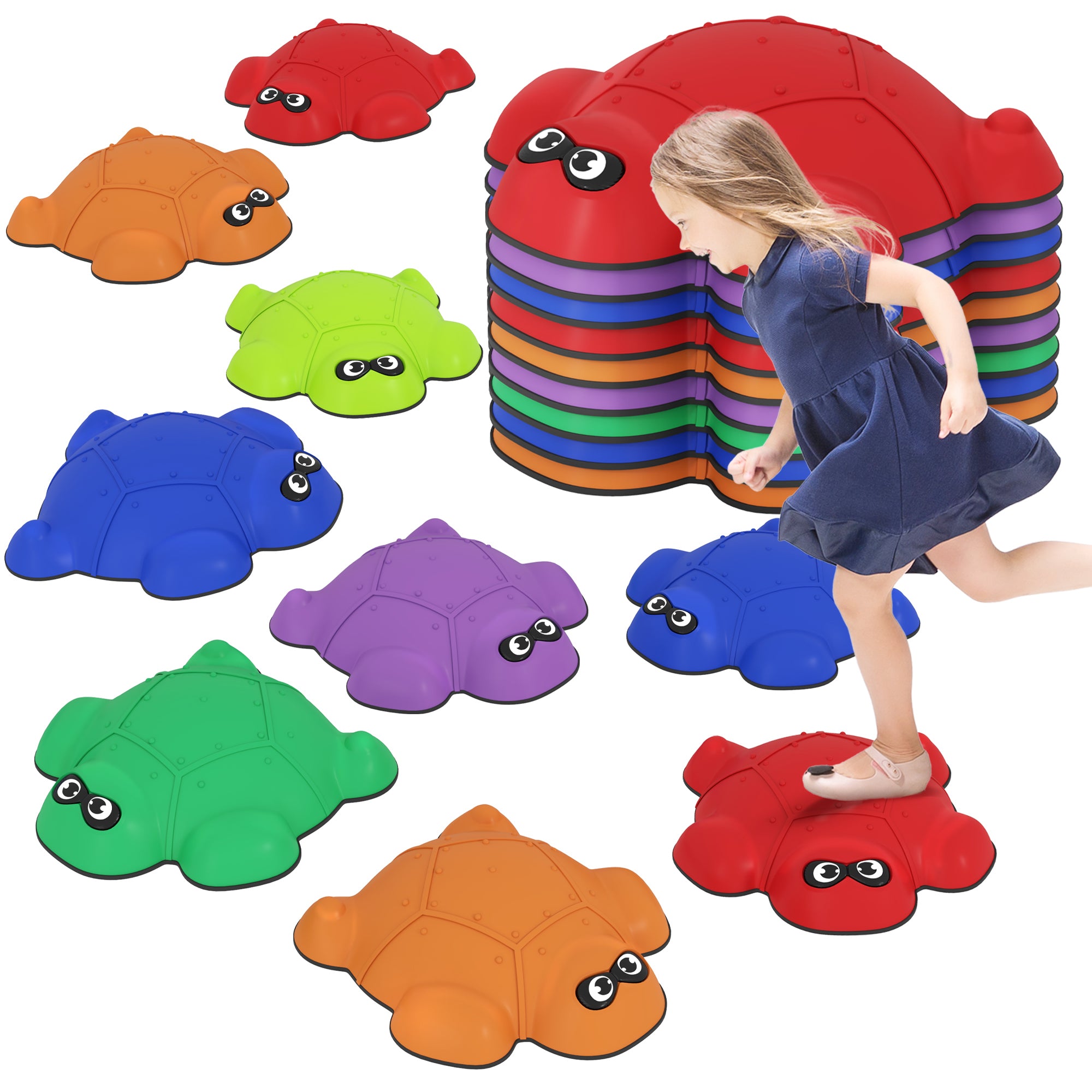 AIYAPLAY 9 PCS Balance Stepping Stones with Non-slip Edge, Indoor Outdoor Obstacle Courses for Kids Ages 3-8 Years, Multicoloured - North Peak Garden Furniture