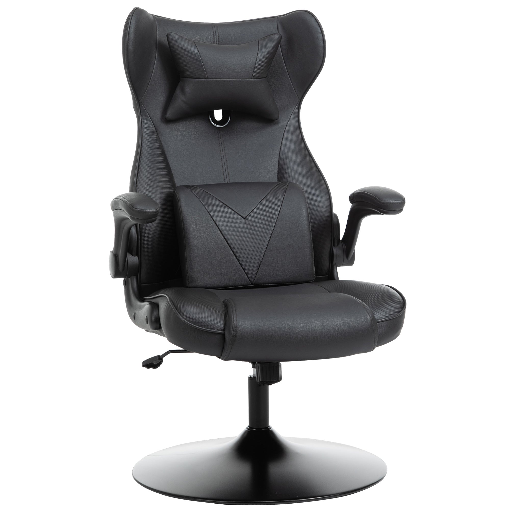 Vinsetto Video Game Chair with Lumbar Support, Racing Style Home Office Chair, Computer Chair with Swivel Base, Flip-up Armrest and Headrest, Black - North Peak Garden Furniture