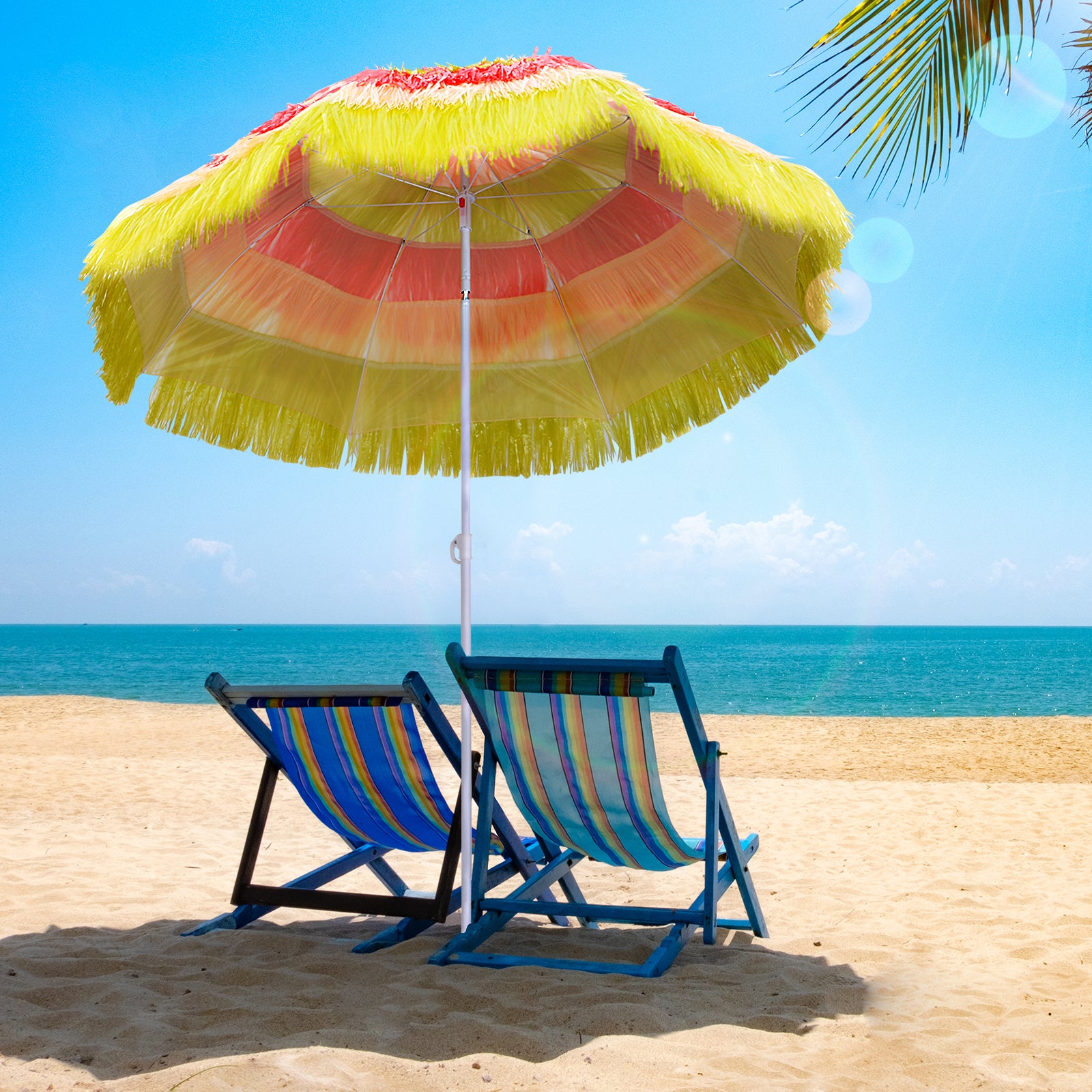 Outsunny 1.6m Patio Garden Hawaii Beach Sun Umbrella Sunshade Hawaiian Folding Tilting Crank Parasol (Multicolor) - North Peak Garden Furniture