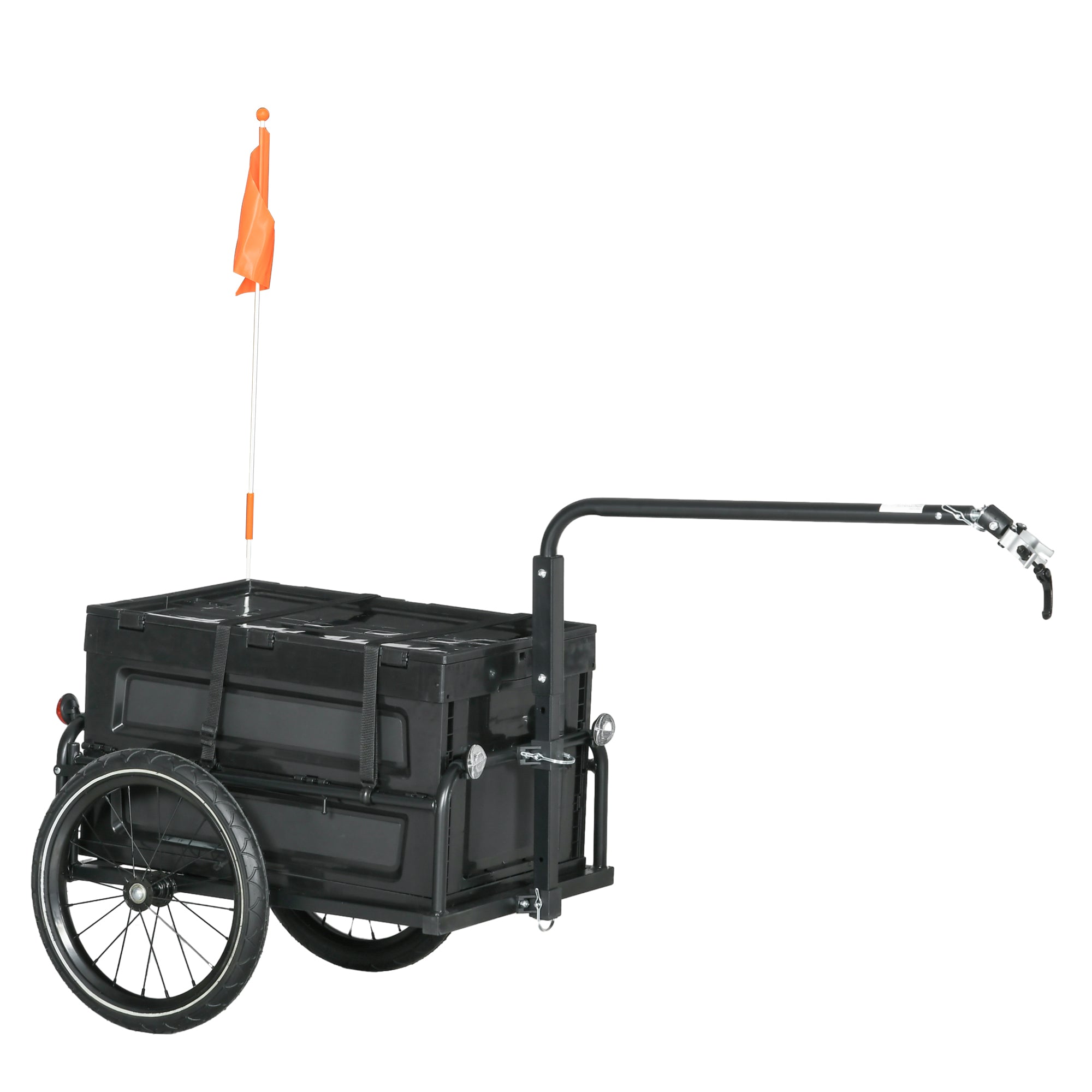 HOMCOM Steel Trailer for Bike, Bicycle Cargo Trailer with 65L Foldable Storage Box and Safe Reflectors, Max Load 40KG, Black - North Peak Garden Furniture