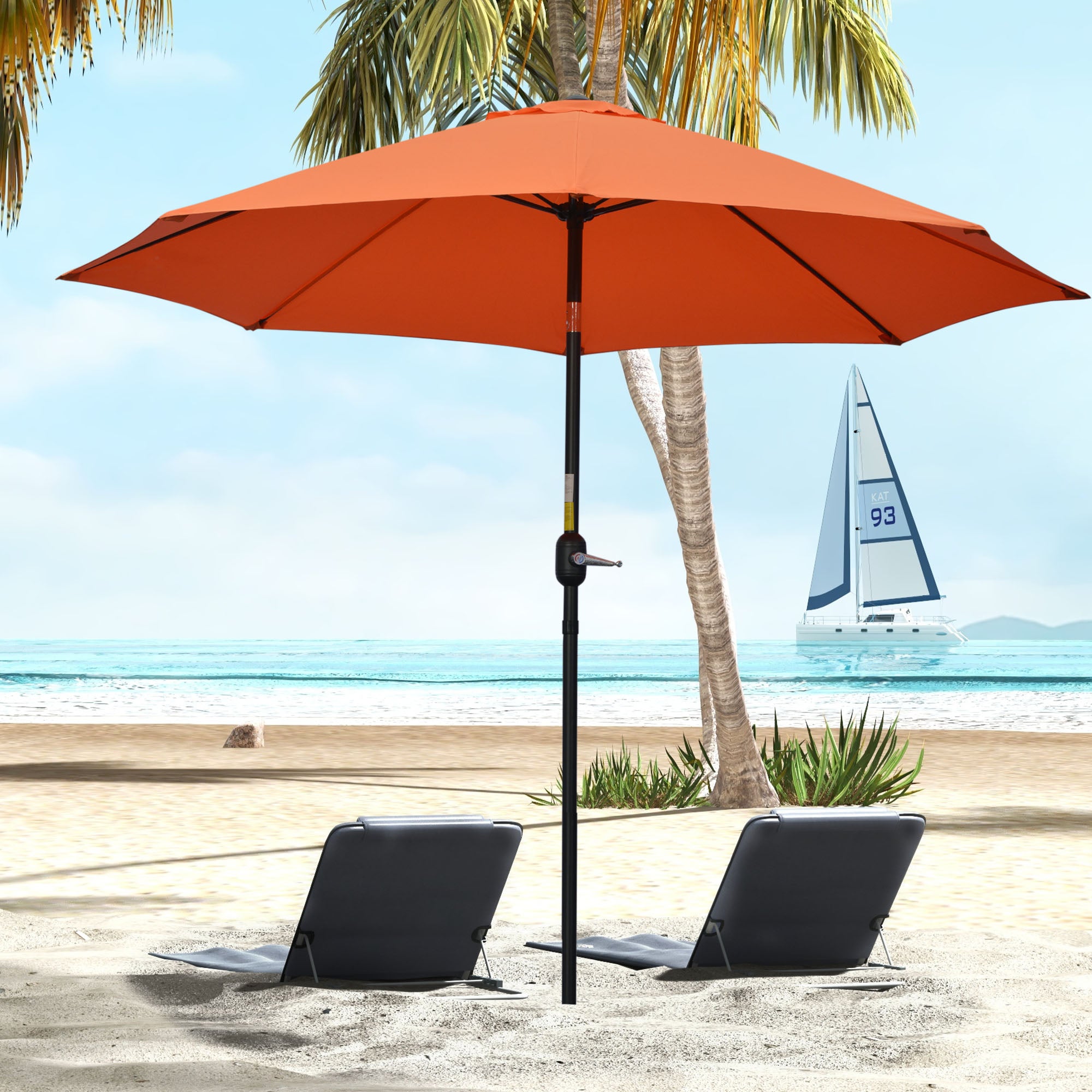 Outsunny 2.6M Patio Parasol Sun Umbrella, Tilt Shade Shelter Canopy with Crank 8 Ribs Aluminium Frame, Orange - North Peak Garden Furniture
