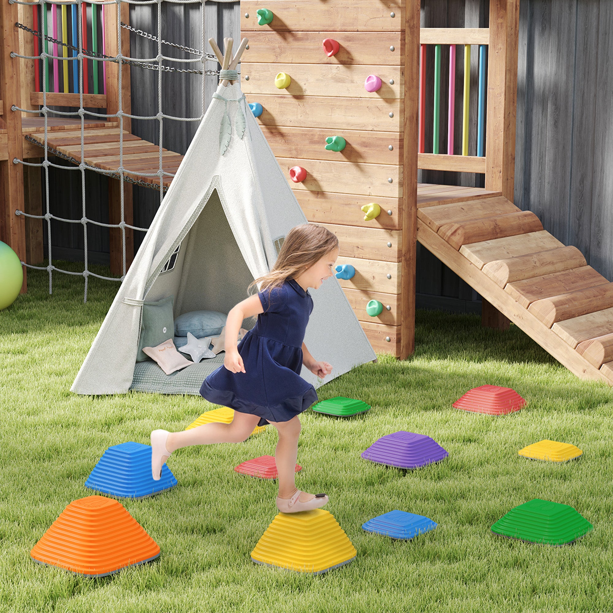 AIYAPLAY Balance Stepping Stones for Kids, 11PCs Non-Slip Stackable River Stones, Obstacle Courses for Balance & Motor Skills - North Peak Garden Furniture