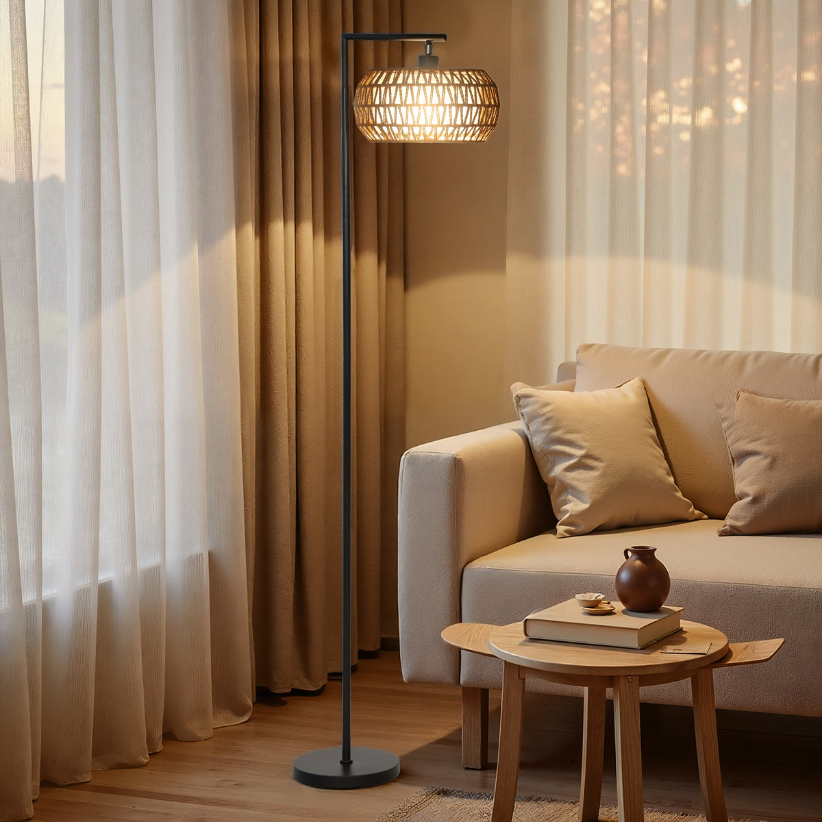 HOMCOM Boho Dimmable Floor Lamp - Black