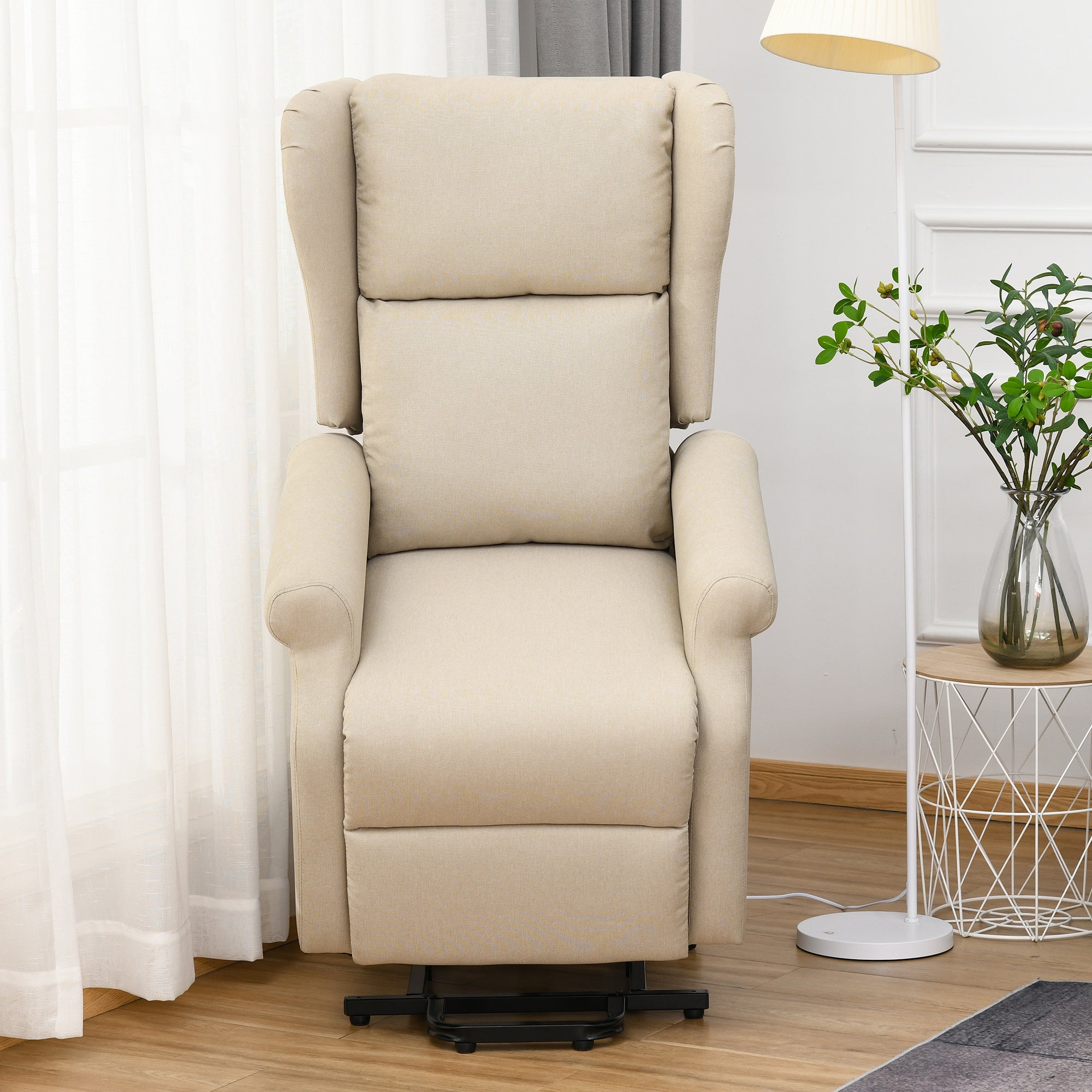 HOMCOM Power Lift Recliner Armchair, Electric Lift Chair for Elderly, Fabric Riser and Reclining Chair with Remote Control, Side Pockets, Extended Footrest, for Living Room, Beige - North Peak Garden Furniture