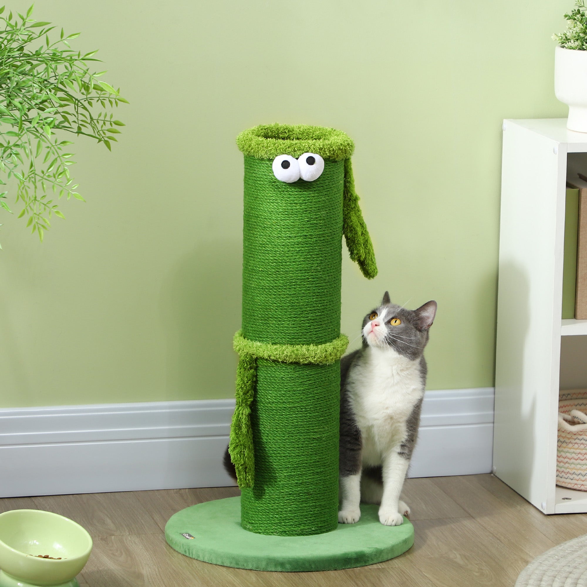 PawHut 63cm Cat Scratching Post for Indoor Cats, with Sisal Rope Cover, Large Base, Green - North Peak Garden Furniture