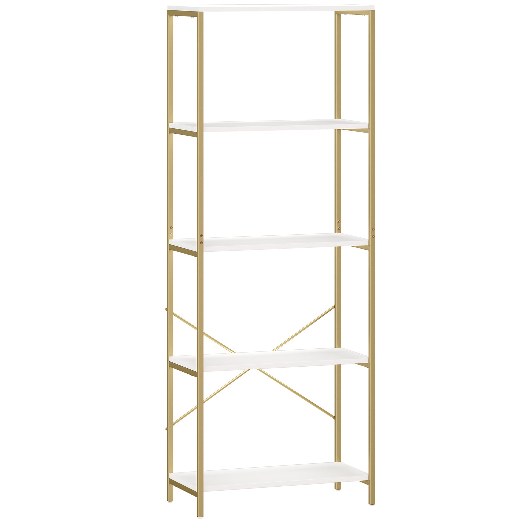 HOMCOM 5-Tier Bookshelf, Modern Bookcase with Metal Frame - White and Gold Tone