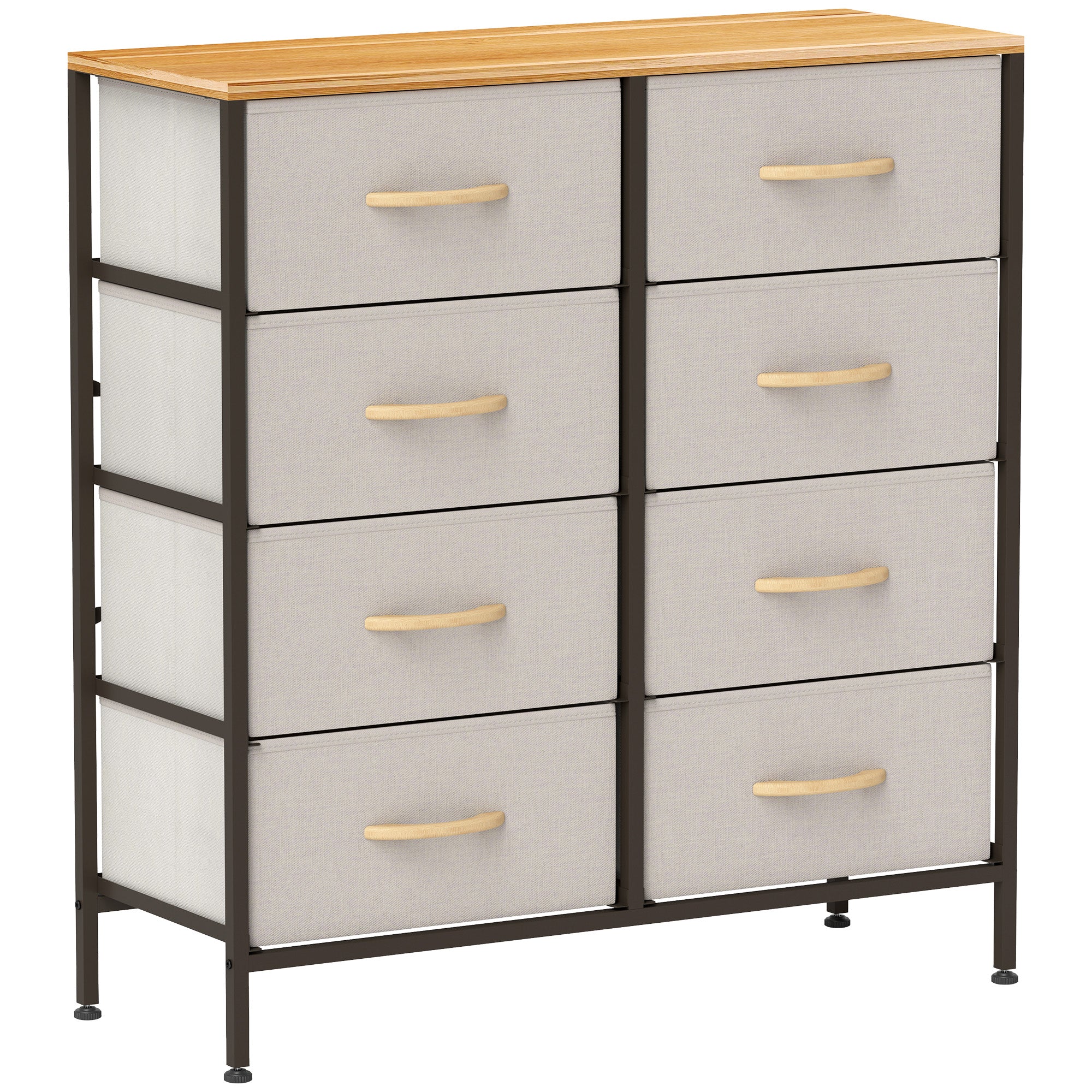HOMCOM Fabric Chest of Drawers, Storage Drawers, Industrial Bedroom Dresser with 8 Fabric Drawers, Steel Frame and Wooden Top for Nursery, Living Room, Hallway, Cream White - North Peak Garden Furniture