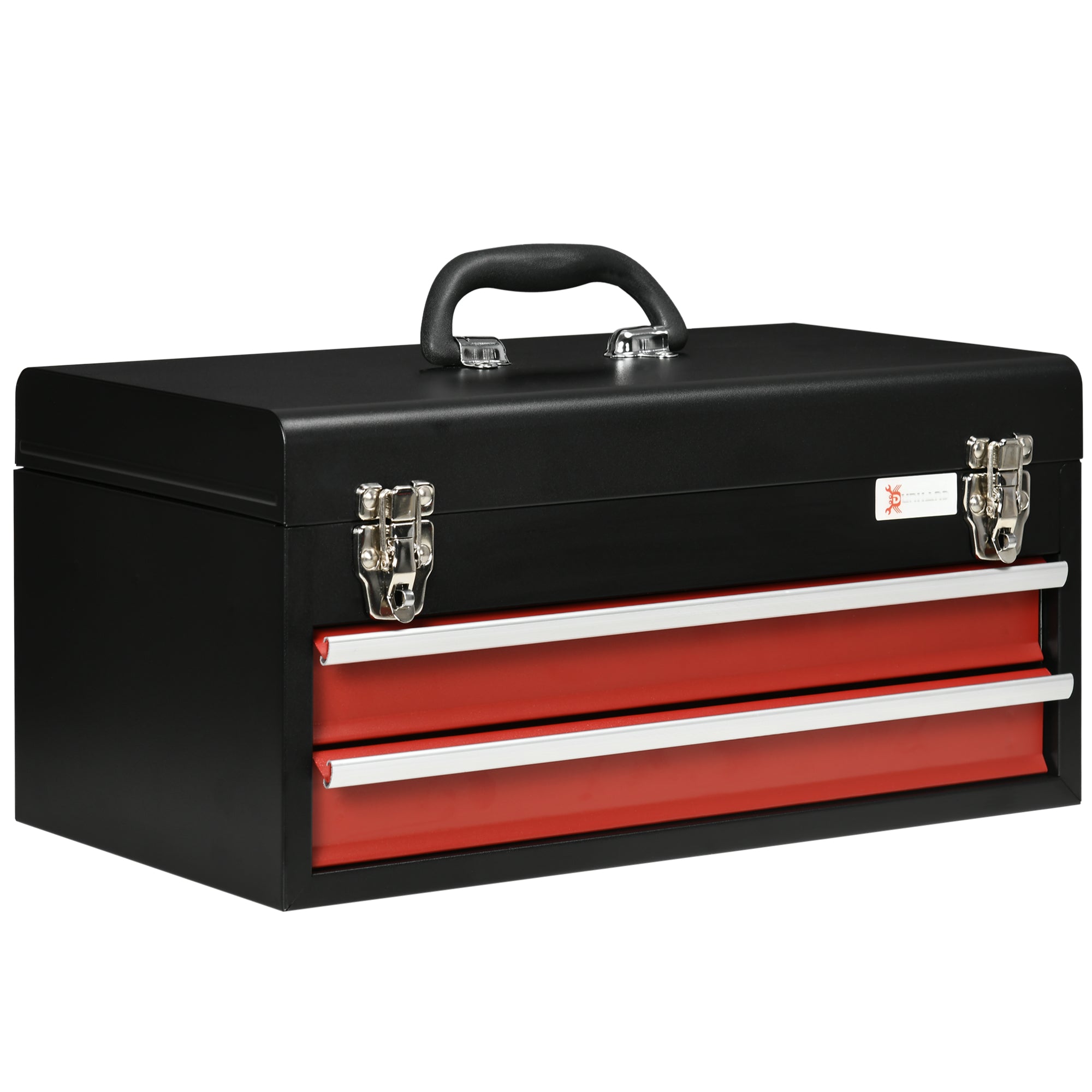 DURHAND 2 Drawer Tool Chest, Lockable Metal Tool Box with Ball Bearing Runners, Portable Toolbox, 460mm x 240mm x 220mm, Black - North Peak Garden Furniture