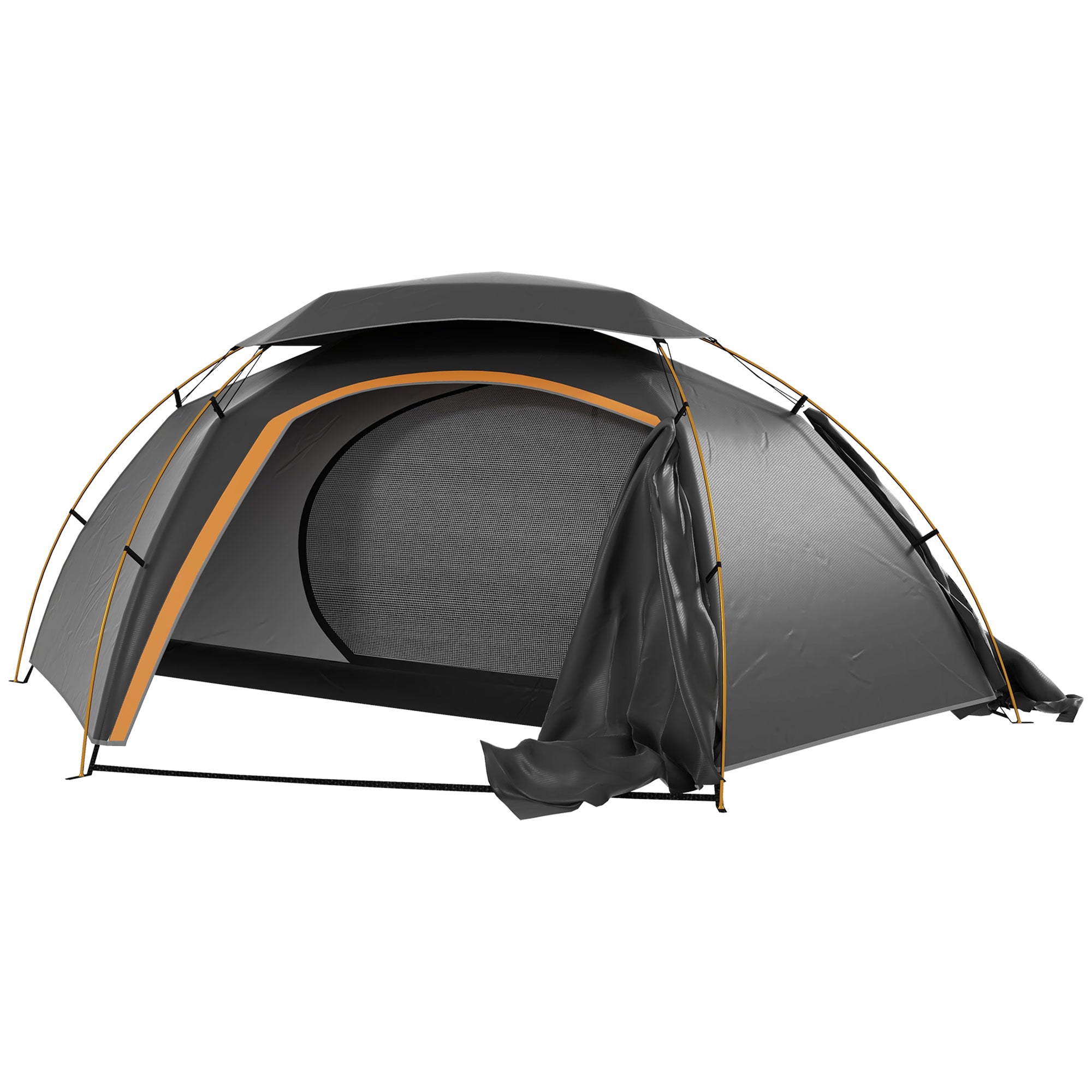 Outsunny Aluminium Frame Camping Tent Dome Tent with Removable Rainfly, 2000mm Waterproof, for 1-2 Man, Grey - North Peak Garden Furniture