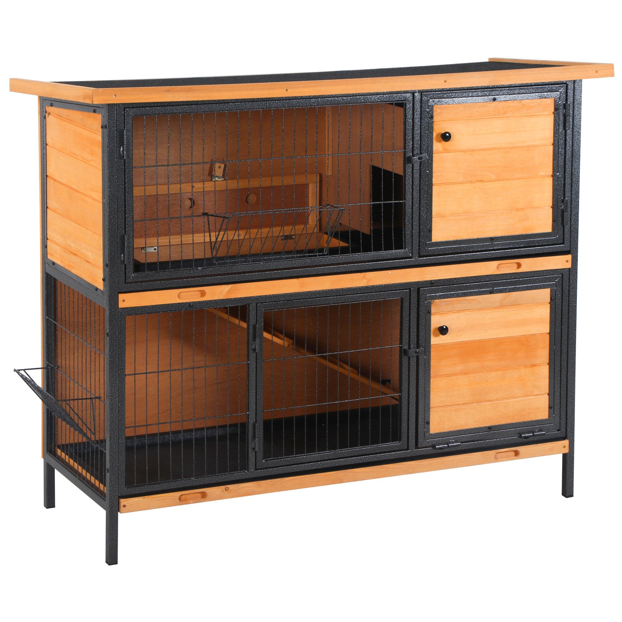 PawHut Wooden Metal Guinea Pigs Hutches Pet House Bunny w/ Slide-Out Tray Outdoor Light Yellow,black - North Peak Garden Furniture