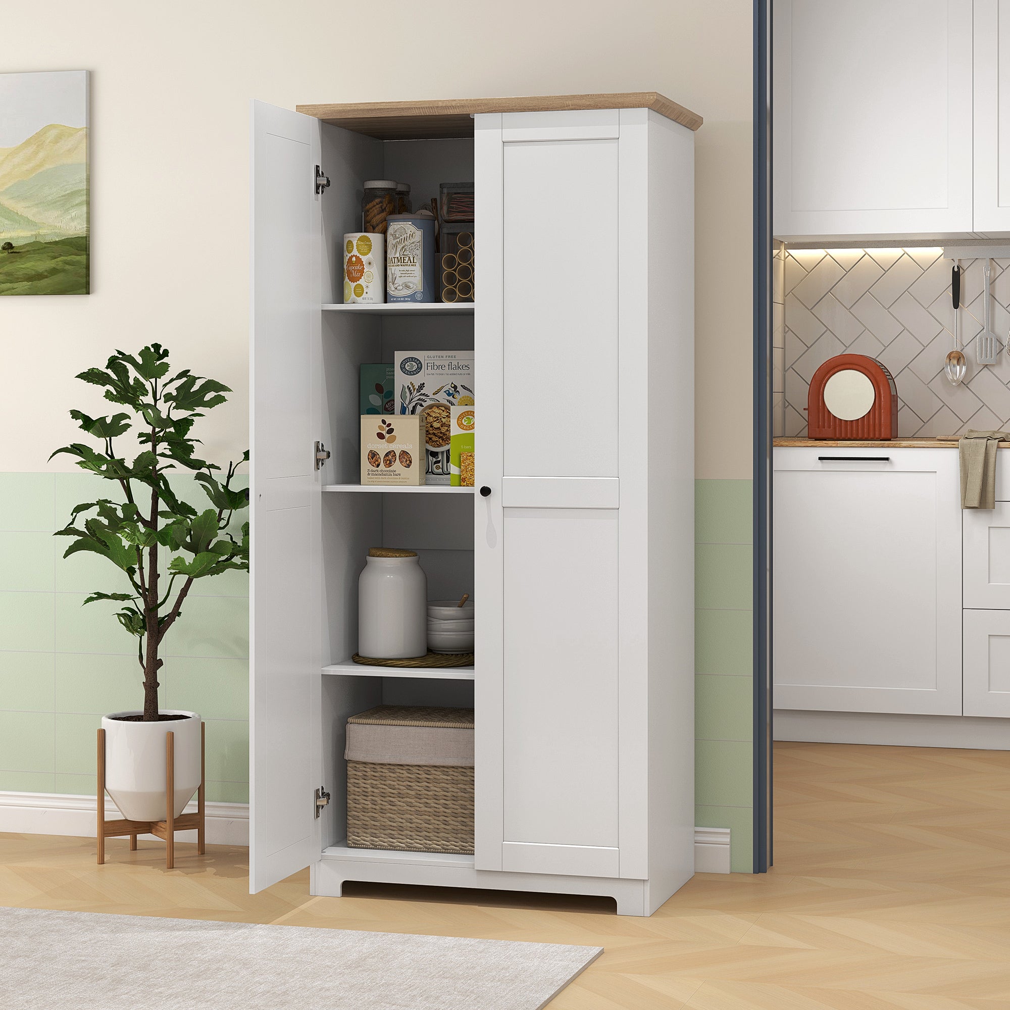 HOMCOM 172cm Kitchen Cupboard, Freestanding Storage Cabinet with Doors and Shelves, Modern 2-Door Kitchen Pantry Cupboard for Dining Room, White - North Peak Garden Furniture