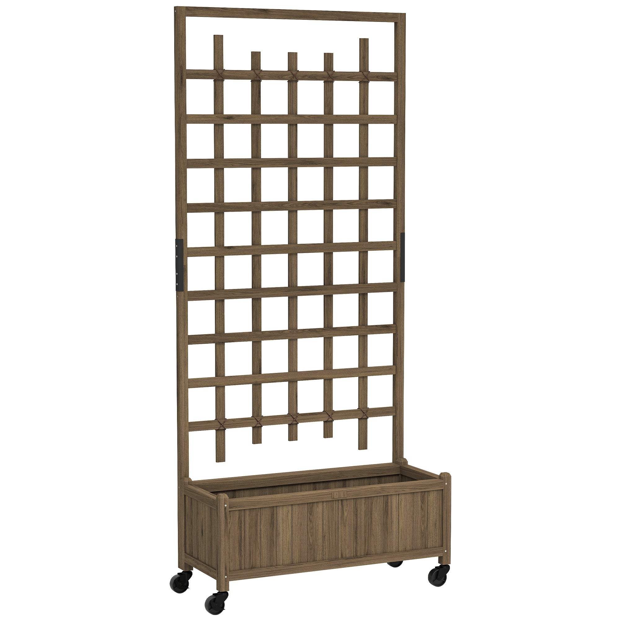 Outsunny Wooden Trellis Planter, Raised Garden Bed with Wheels and Bed Liner, to Climb and Grow Vegetables, Herbs and Flowers