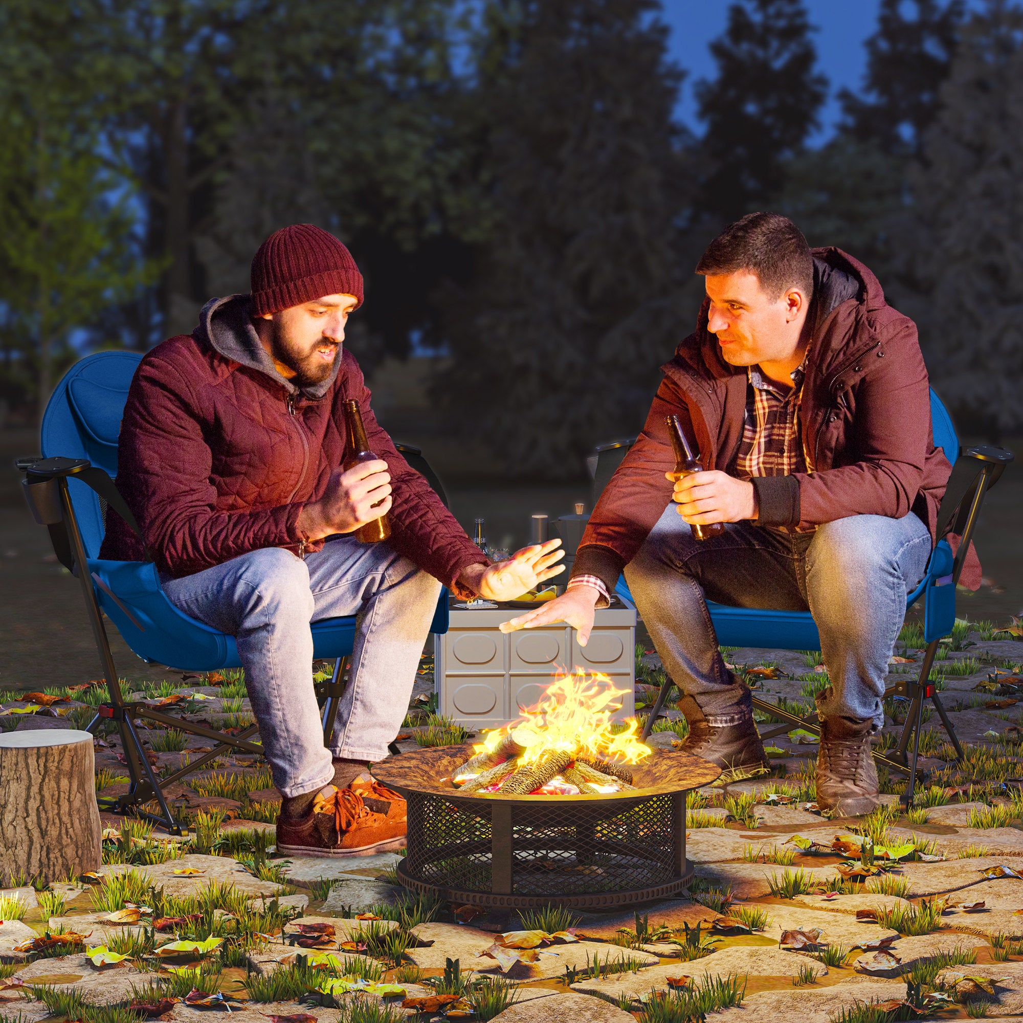 Outsunny Hammock Camping Chair Set of 2, Adjustable Back Swinging Camping Chair Portable Camp Chair with Cup Holder, Headrest, Padded Seat and Carry Bag for Travel Fishing Hiking, Blue - North Peak Garden Furniture