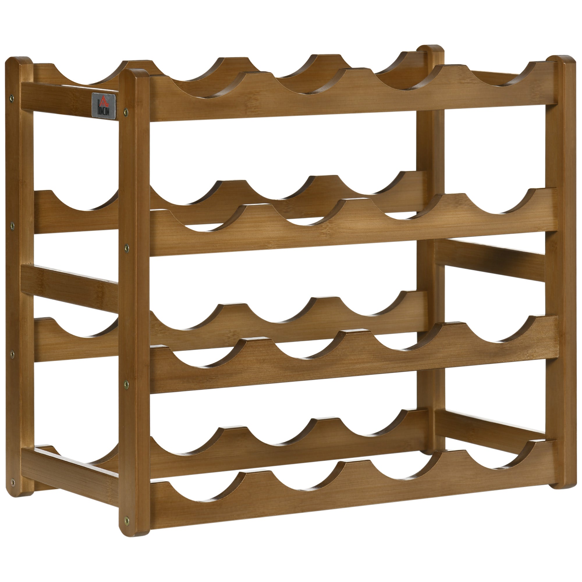 HOMCOM Free Standing Bamboo Wine Rack with 16 Bottles Holder, 4-tier Water Bottle Organizer, Display Shelf for Countertop, Home Bar, Brown - North Peak Garden Furniture