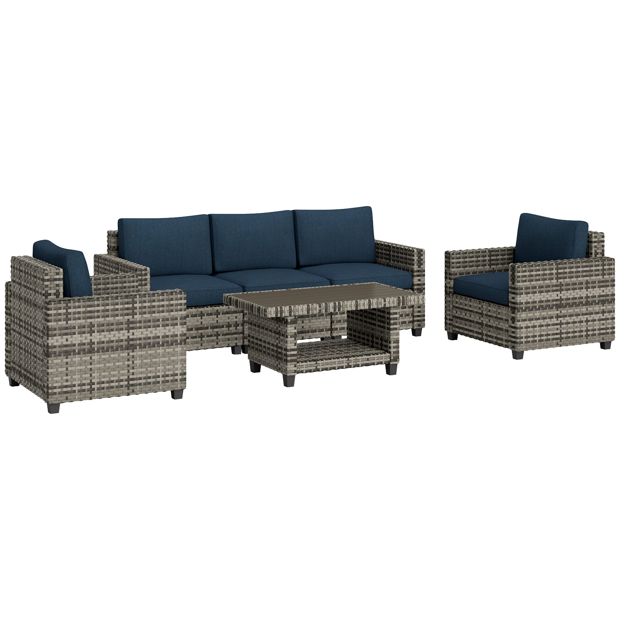 Outsunny Six-Piece Modular Rattan Sofa Set - Navy Blue - North Peak Garden Furniture