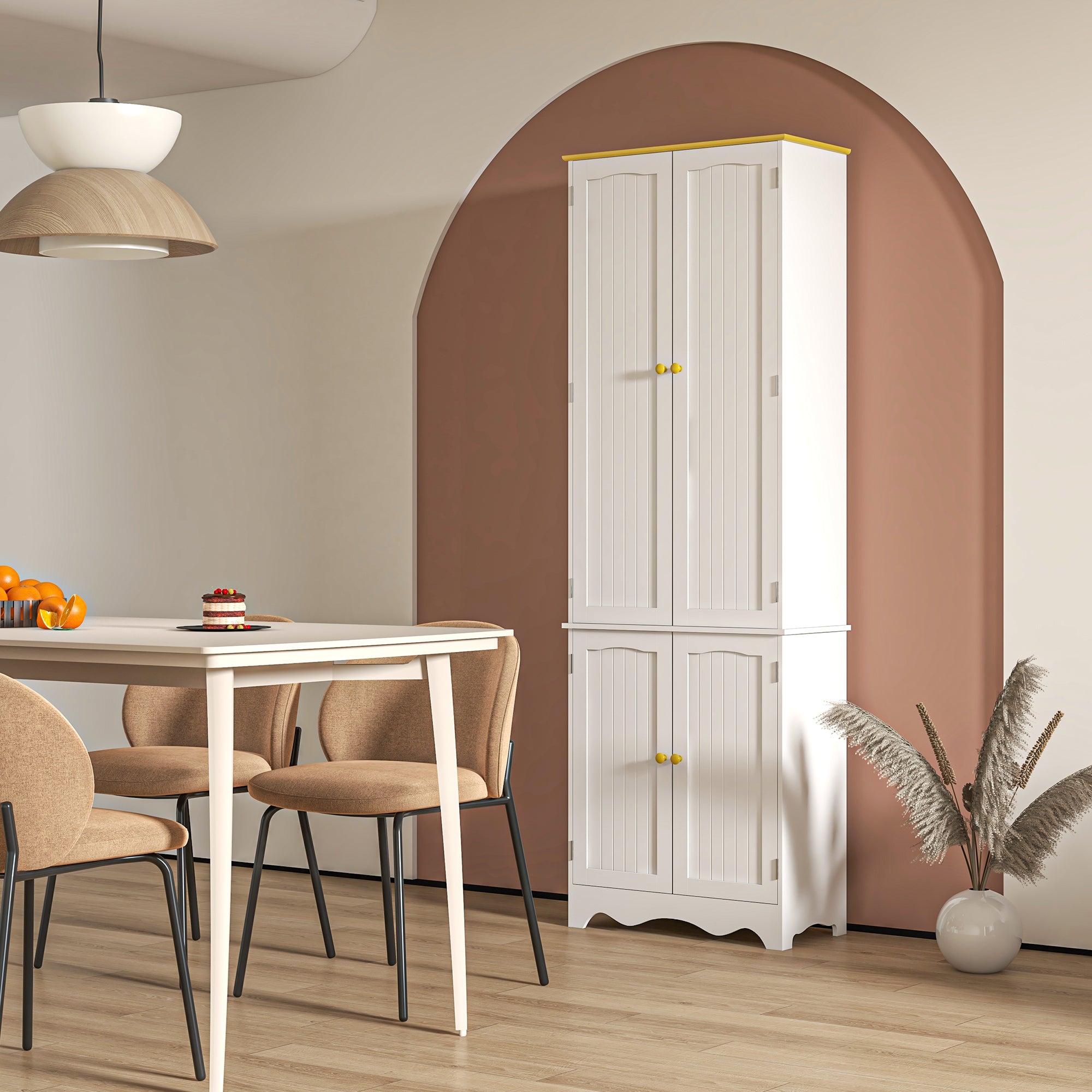 HOMCOM Freestanding 4-Door Kitchen Cupboard, Storage Cabinet Organizer with 4 Shelves, White - North Peak Garden Furniture