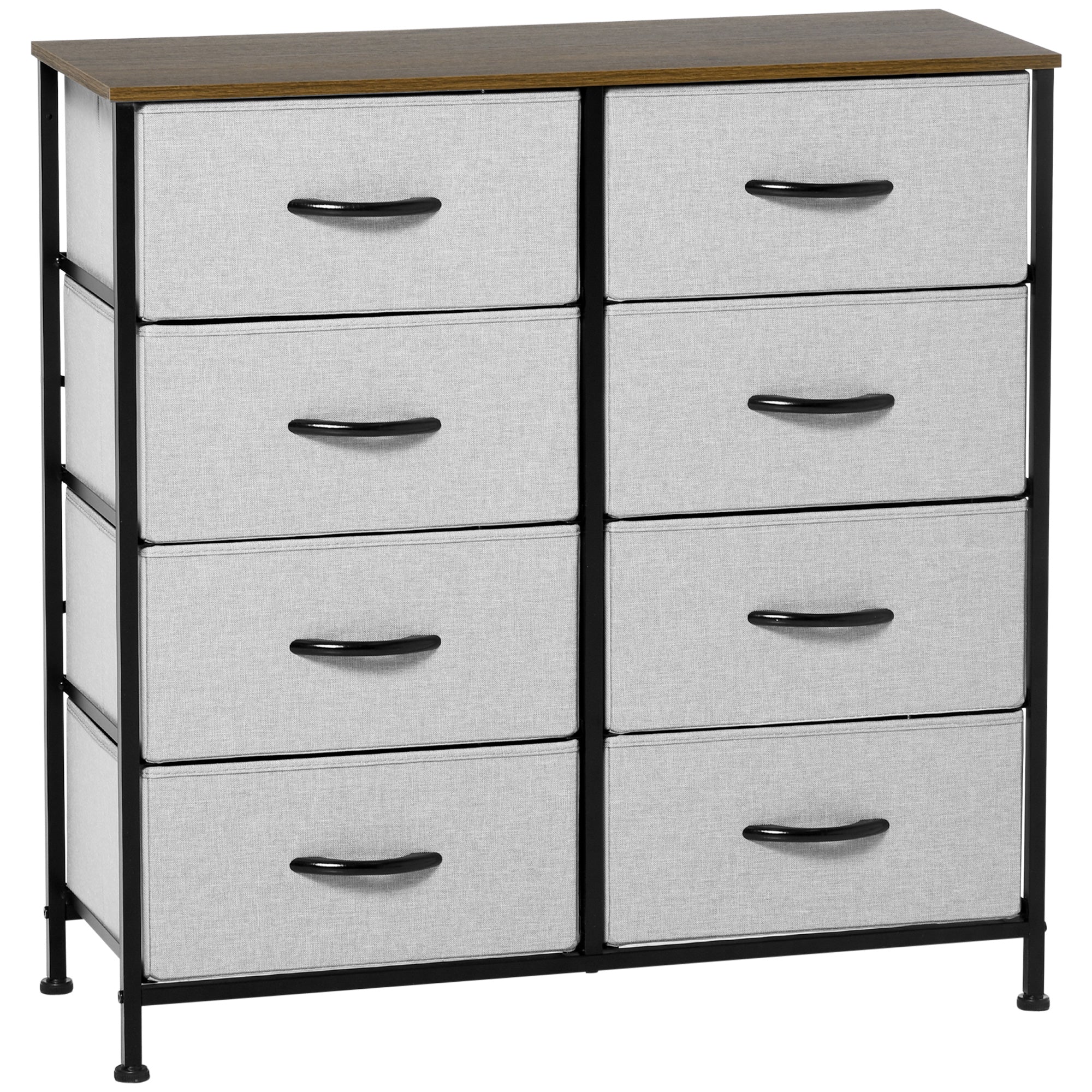 HOMCOM Fabric Chest of Drawers, Storage Drawers, Industrial Bedroom Dresser with 8 Fabric Drawers, Steel Frame and Wooden Top for Nursery, Living Room, Hallway, Grey - North Peak Garden Furniture