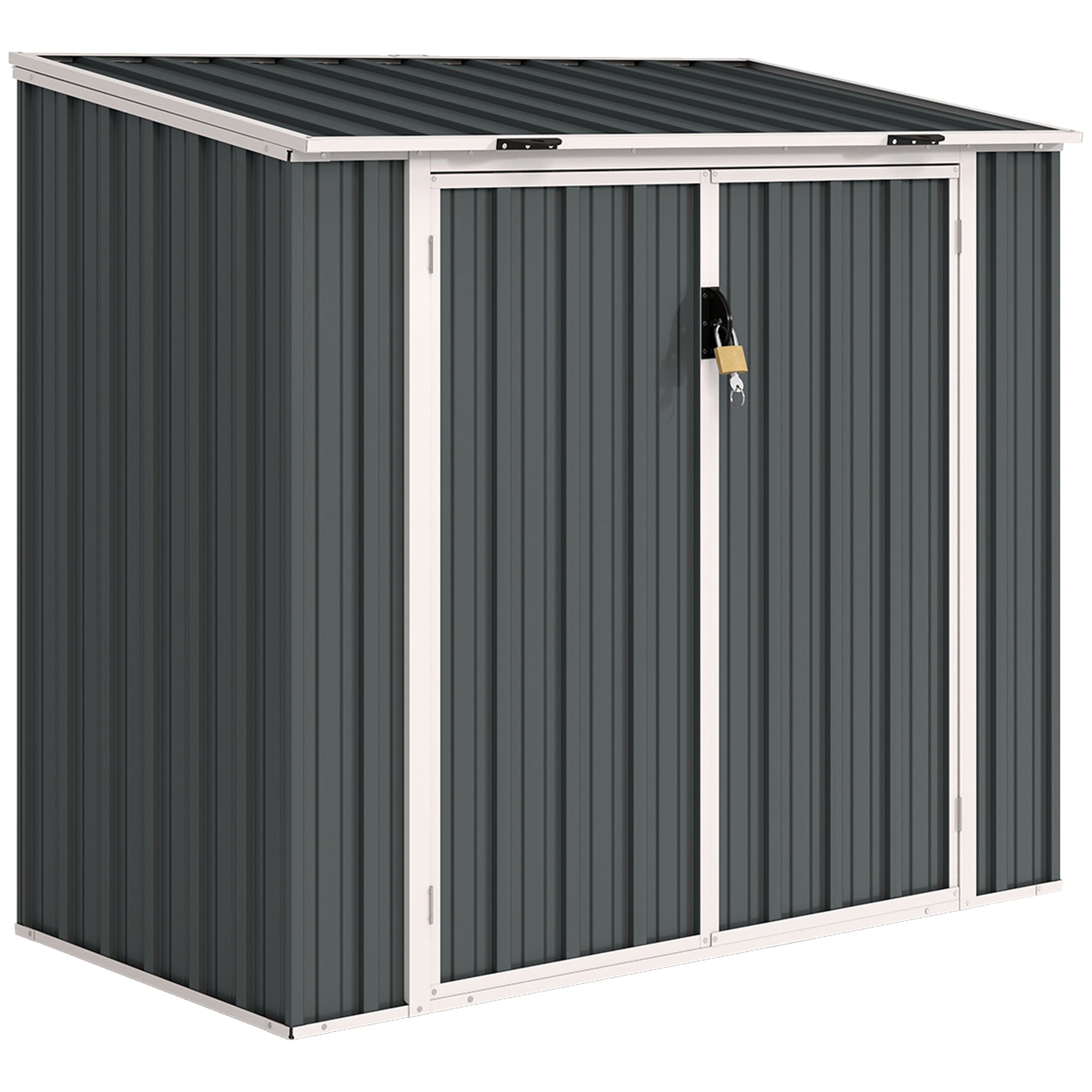 Outsunny 5ft x 3ft Garden 2-Bin Steel Storage Shed, Double Rubbish Storage Shed, Hide Dustbin w/ Locking Doors and Openable Lid - North Peak Garden Furniture