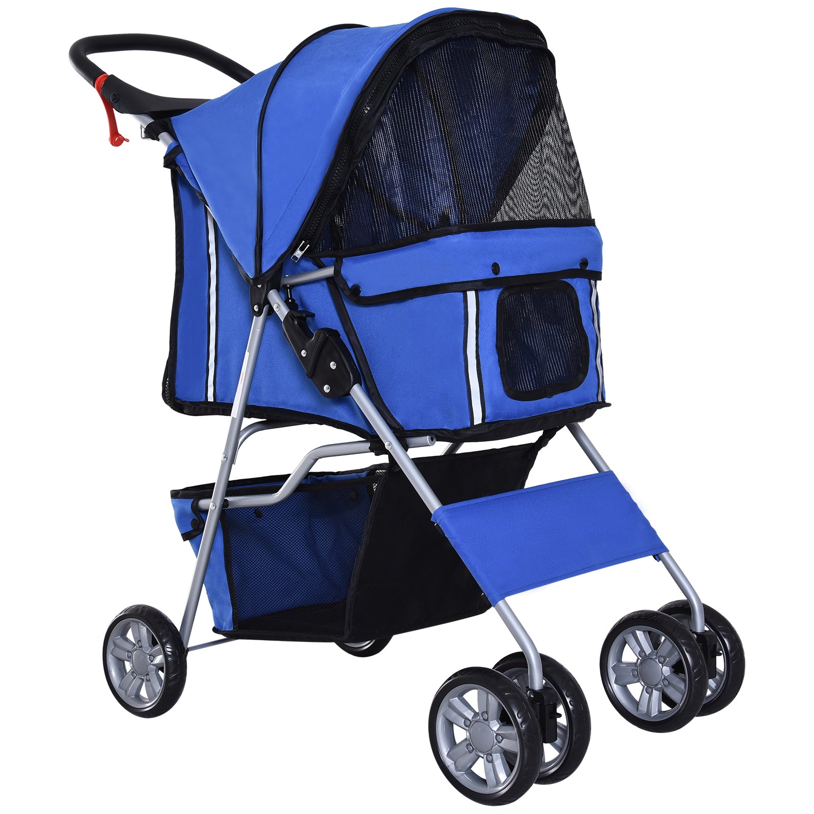 PawHut Pet Stroller for Small Miniature Dogs Cats Foldable Travel Carriage with Wheels Zipper Entry Cup Holder Storage Basket Blue - North Peak Garden Furniture