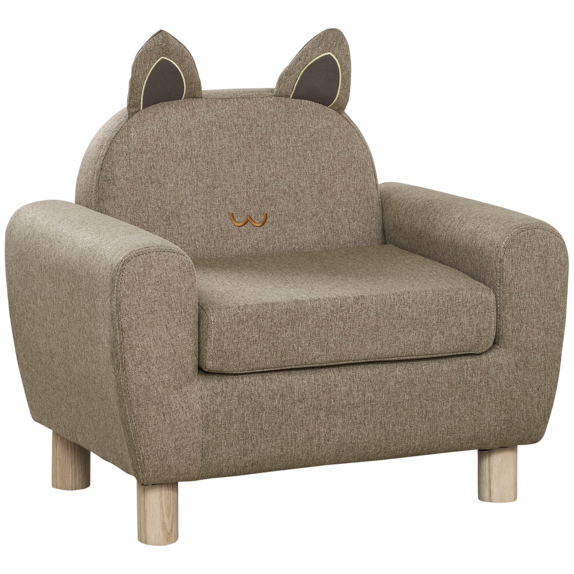 HOMCOM Kids Sofa Toddler Chair Children Armchair for Preschool Bedroom Playroom with Ear Modeling Wood Brown - North Peak Garden Furniture