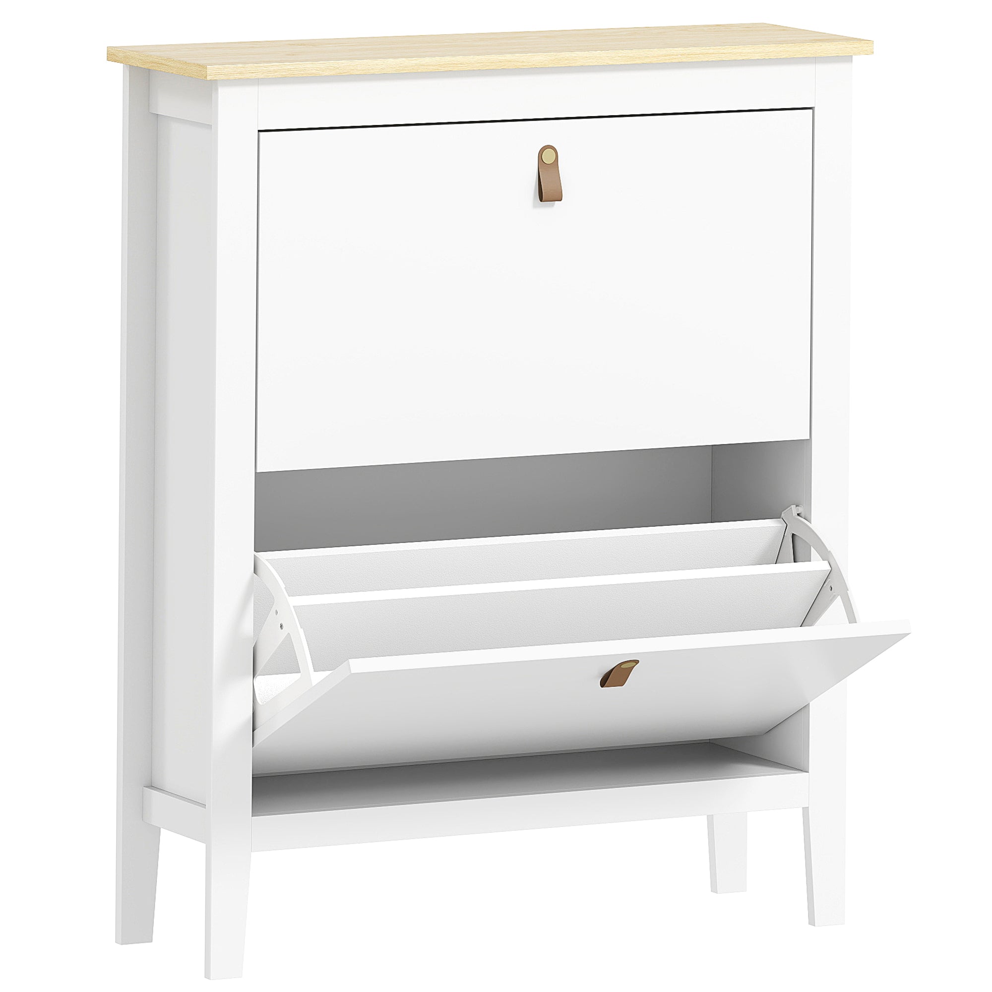 HOMCOM Modern Two-Drawer Shoe Cabinet - White - North Peak Garden Furniture
