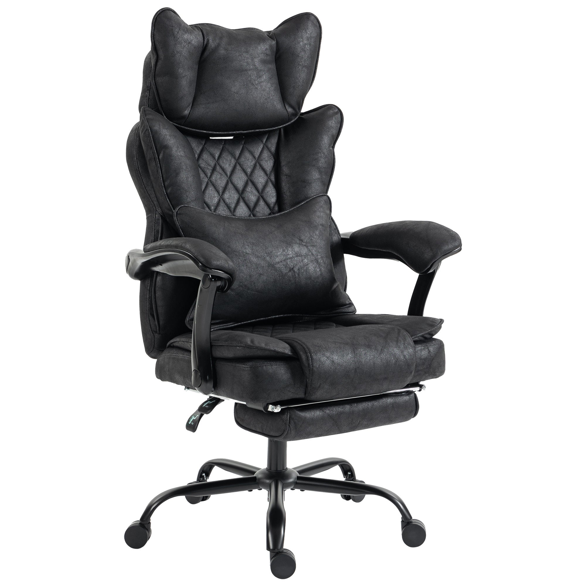 HOMCOM Executive Office Chair, Leathaire Big and Tall Office Chair 180 kg with Wide Seat, Reclining, Lumbar Support, Black
