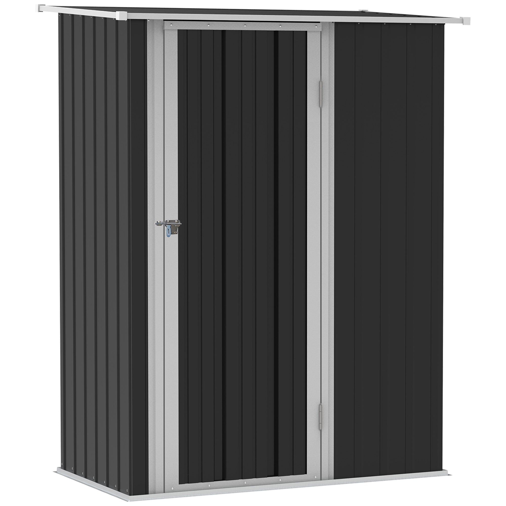 Outsunny 5ft x 3ft Garden Metal Storage Shed, Outdoor Tool Shed with Sloped Roof, Lockable Door for Tools, Equipment, Grey - North Peak Garden Furniture