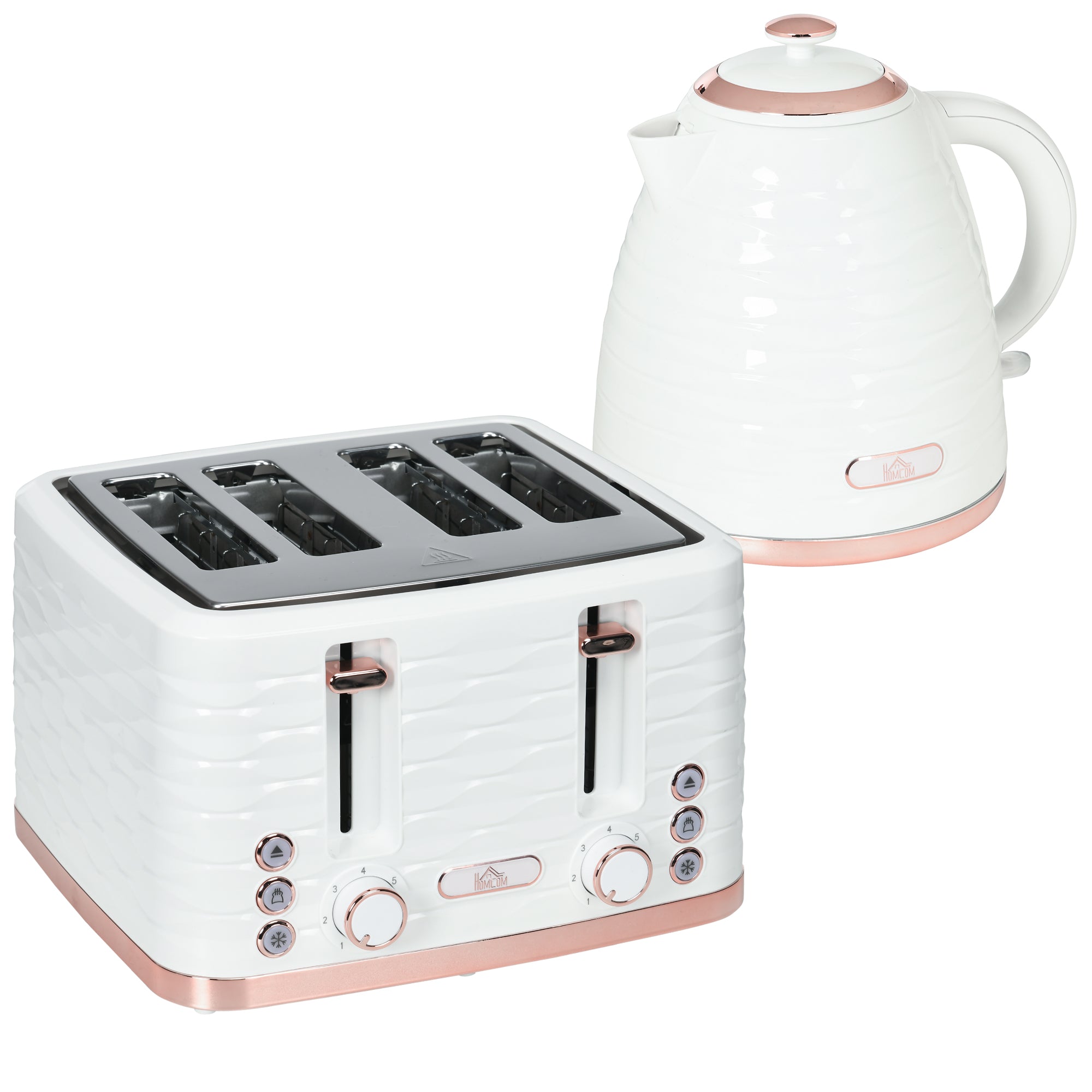 HOMCOM Kettle and Toaster Sets, 3000W 1.7L Rapid Boil Kettle & 4 Slice Toaster with 7 Browning Controls, Defrost, Reheat and Crumb Tray, Otter thermostat, Cream White - North Peak Garden Furniture