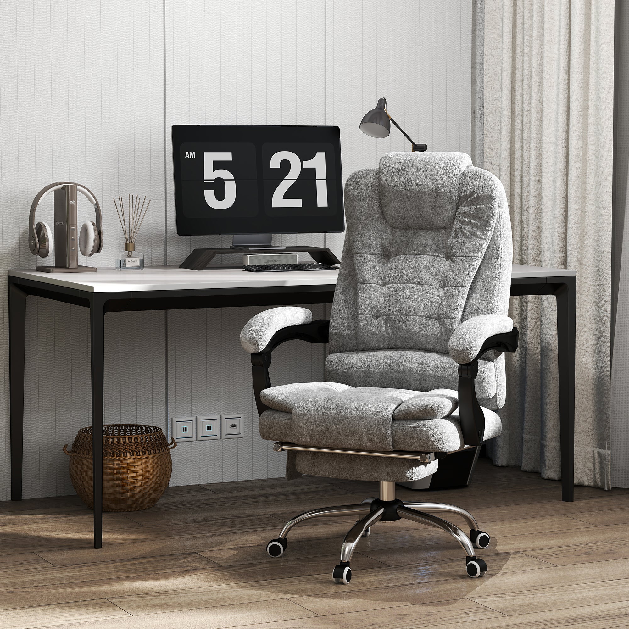 Vinsetto Heated 6 Points Vibration Massage Executive Office Chair Adjustable Swivel Ergonomic High Back Desk Chair Recliner with Footrest Grey - North Peak Garden Furniture