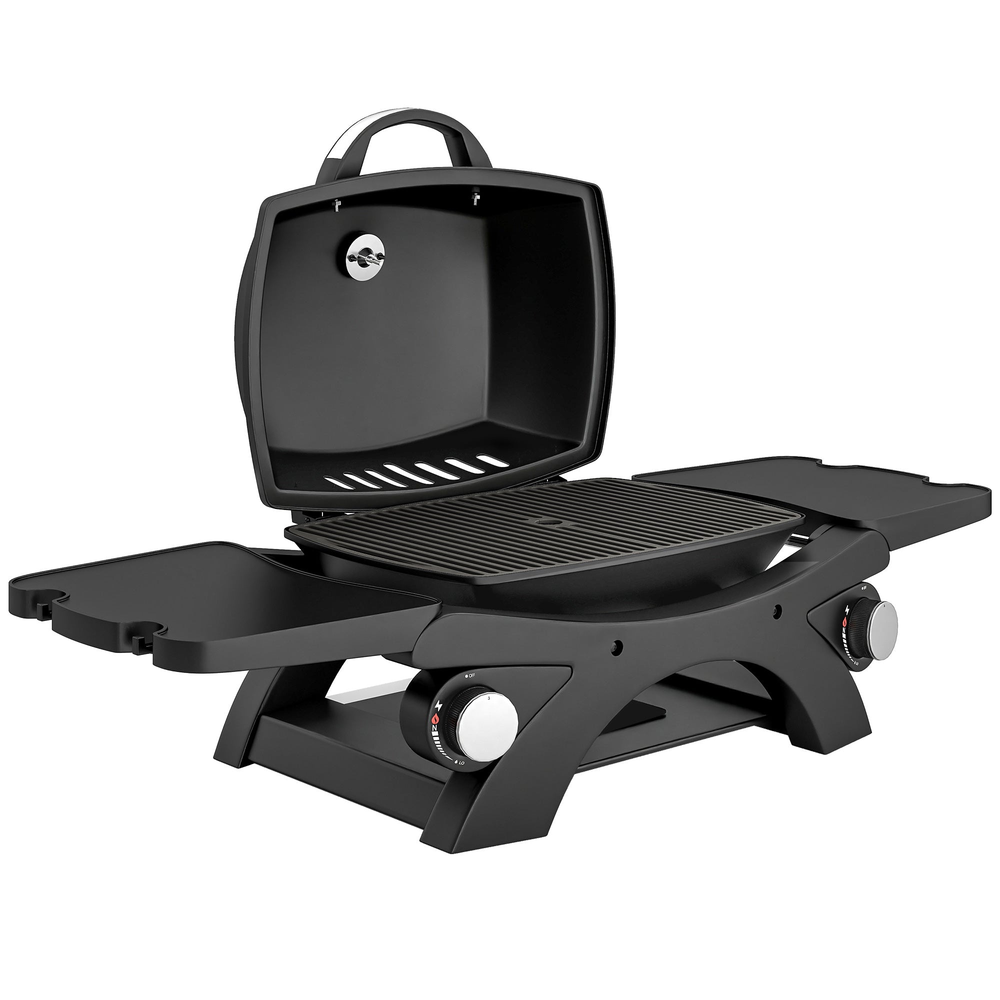 Outsunny 2 Burner Gas Grill with 2 Detachable Side Tables, 3.8 KW Steel Barbecue Grill with Cast Iron Grates, Lid, Thermometer