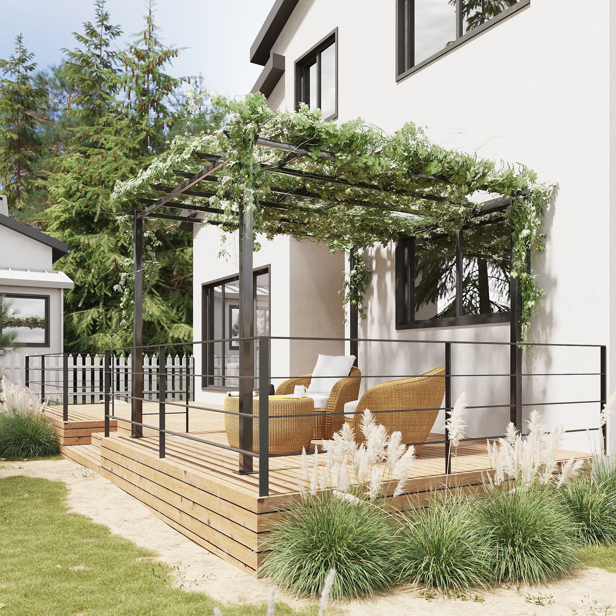 Outsunny 3 x 3 Meter Metal Pergola Garden Gazebo Grape Trellis for Climbing Plants Outdoor Sun Shelter Arbours - North Peak Garden Furniture