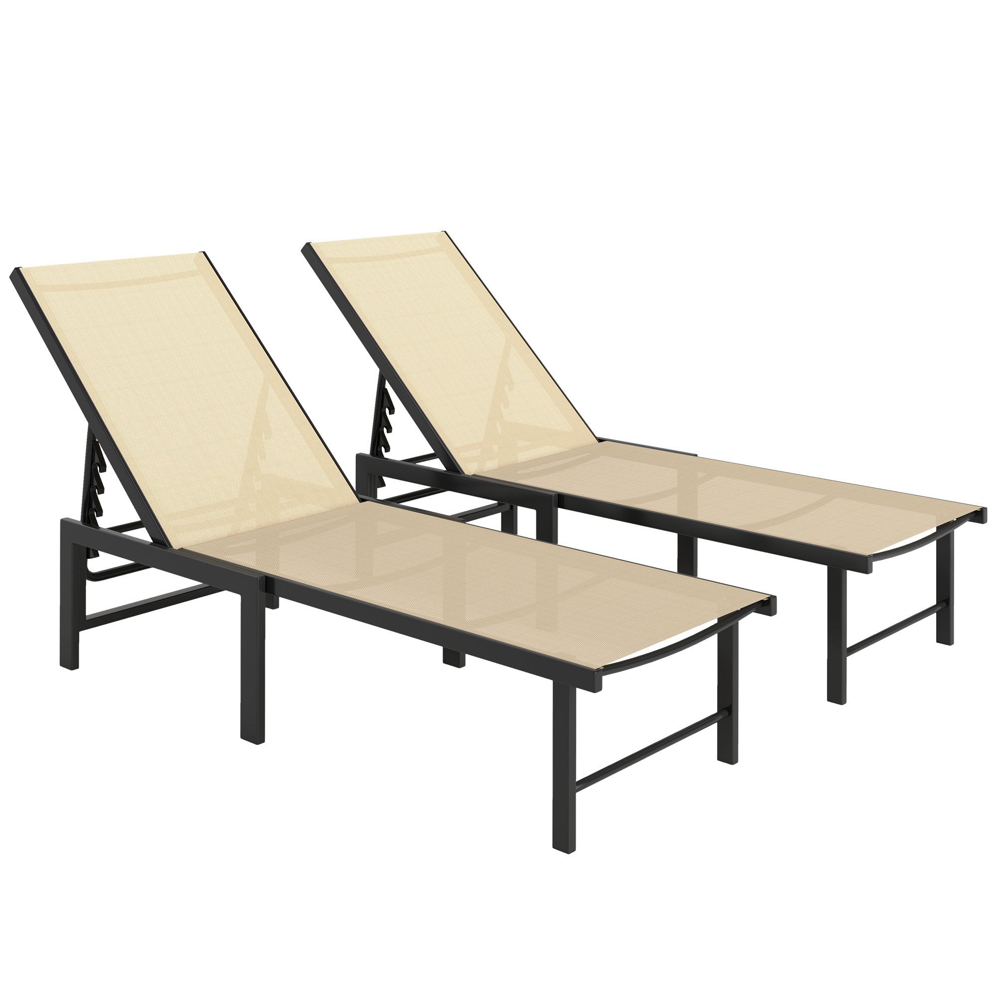 Outsunny Set of Two Reclining Sun Loungers - Khaki