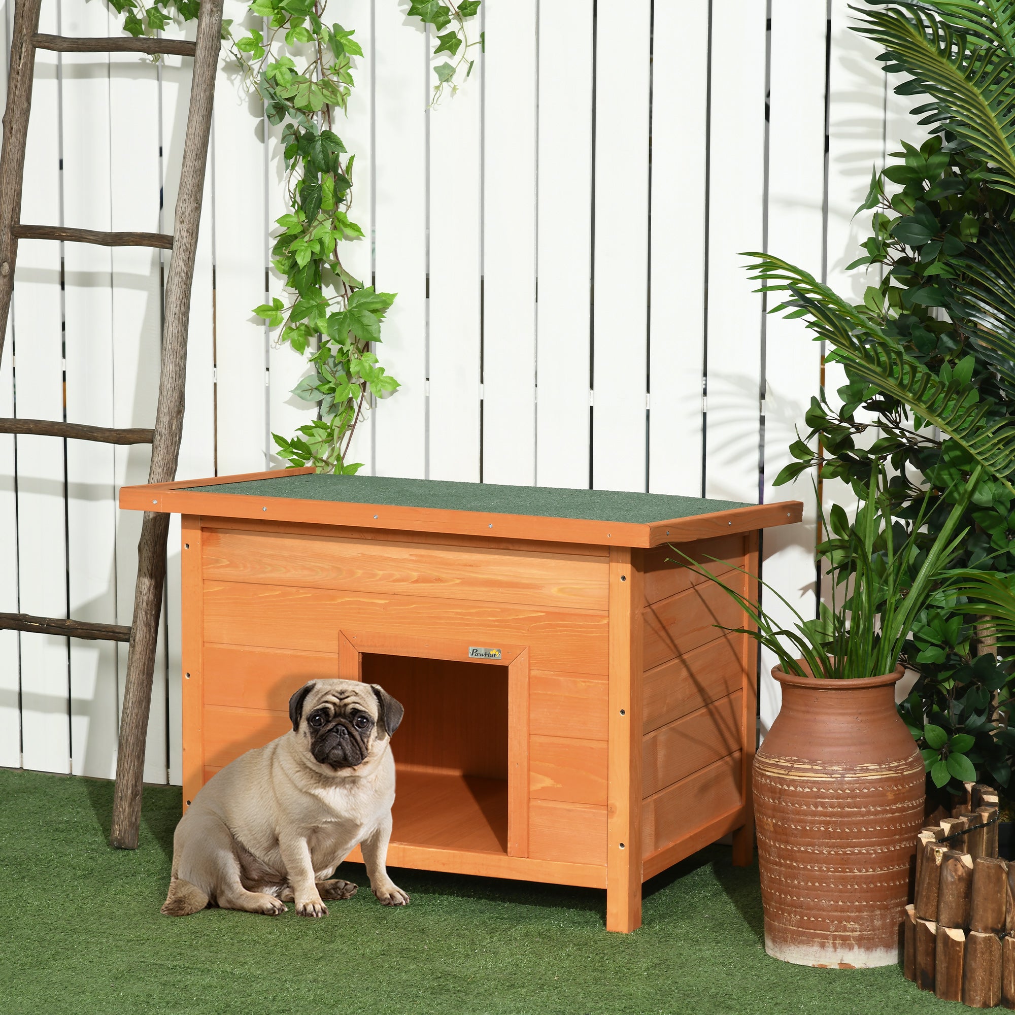 PawHut Wooden Dog Kennel Elevated Dog Pet House w/ Open Top 82W x 58D x 58H cm - North Peak Garden Furniture