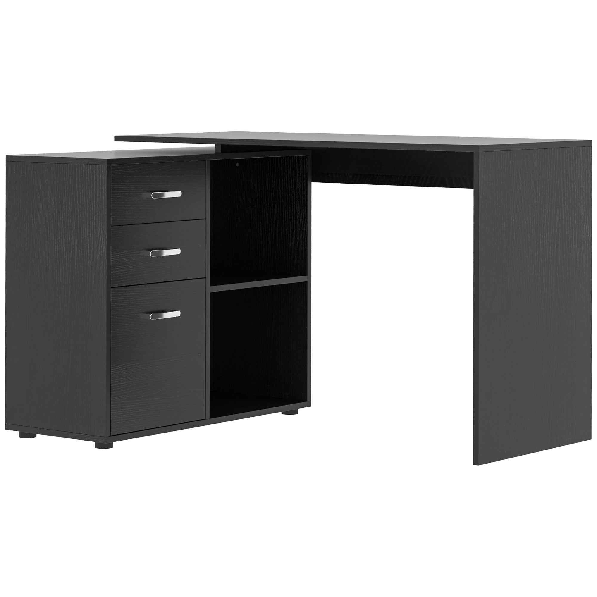 HOMCOM L-Shaped Computer Desk, 2 Shaped Corner Desk with Drawers, File Cabinet and Storage Shelves, Home Office Desk, 117 x 83.5 x 76cm, Black