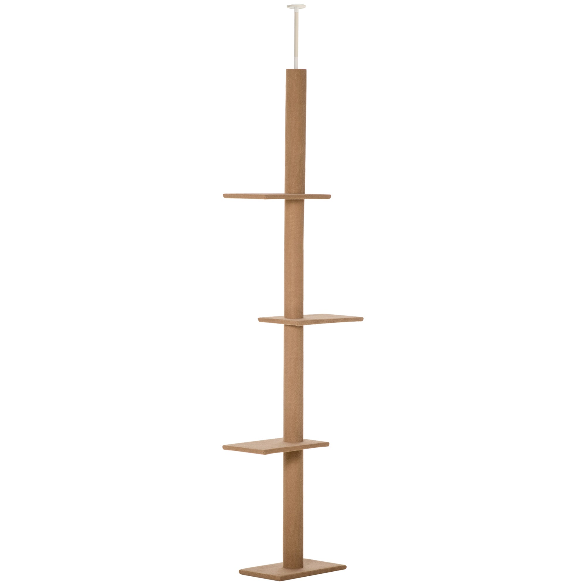PawHut 260cm Floor To Ceiling Cat Tree for Indoor Cats w/ Three Platforms Activity Centre - Brown - North Peak Garden Furniture