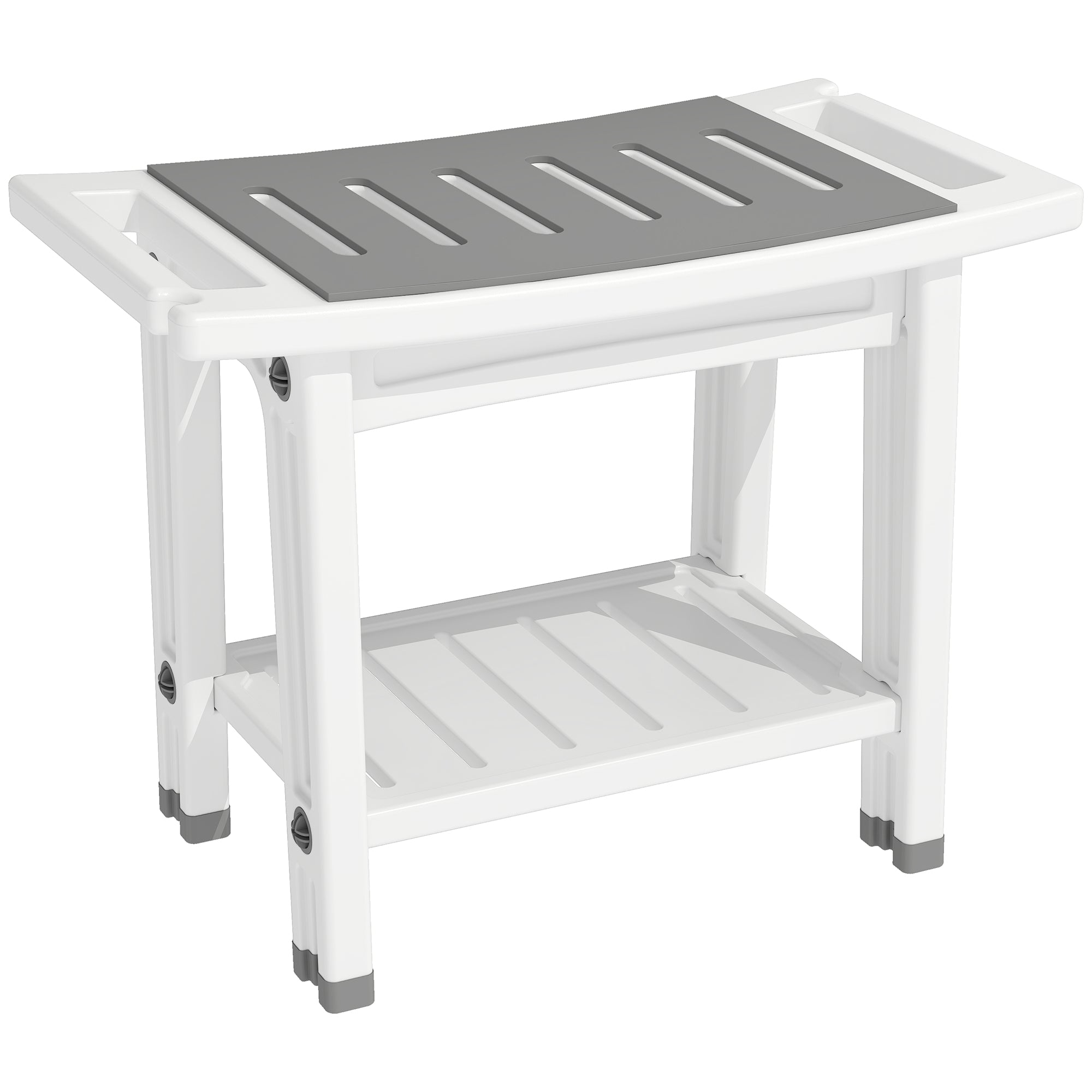 HOMCOM Shower Bench 2-Tier Shower Stool Bathroom with Shelf White and Grey