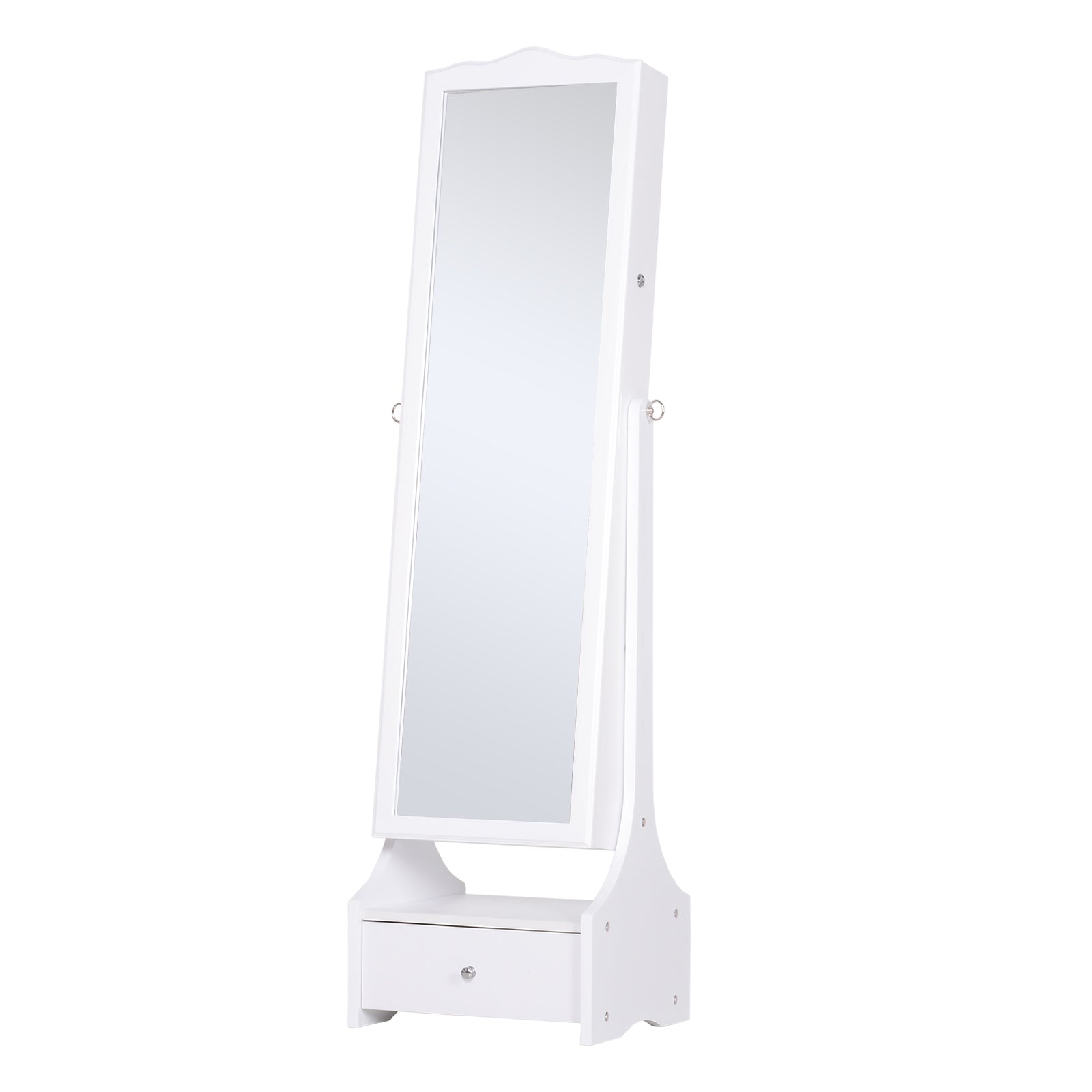 HOMCOM Jewellery Cabinet with led, mirroir Cabinet Armoire Floor Standing Flip-over Makeup Shelf Organizer with lock white - North Peak Garden Furniture