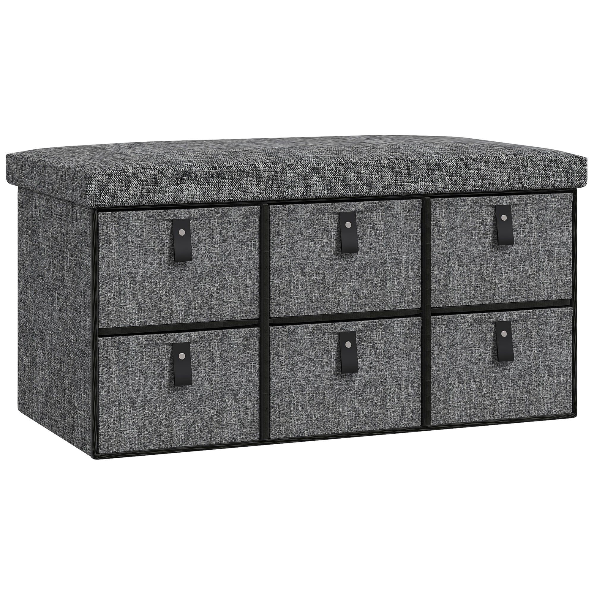 HOMCOM Six-Drawer Shoe Storage Bench, with Padded Top Seat - Dark Grey - North Peak Garden Furniture