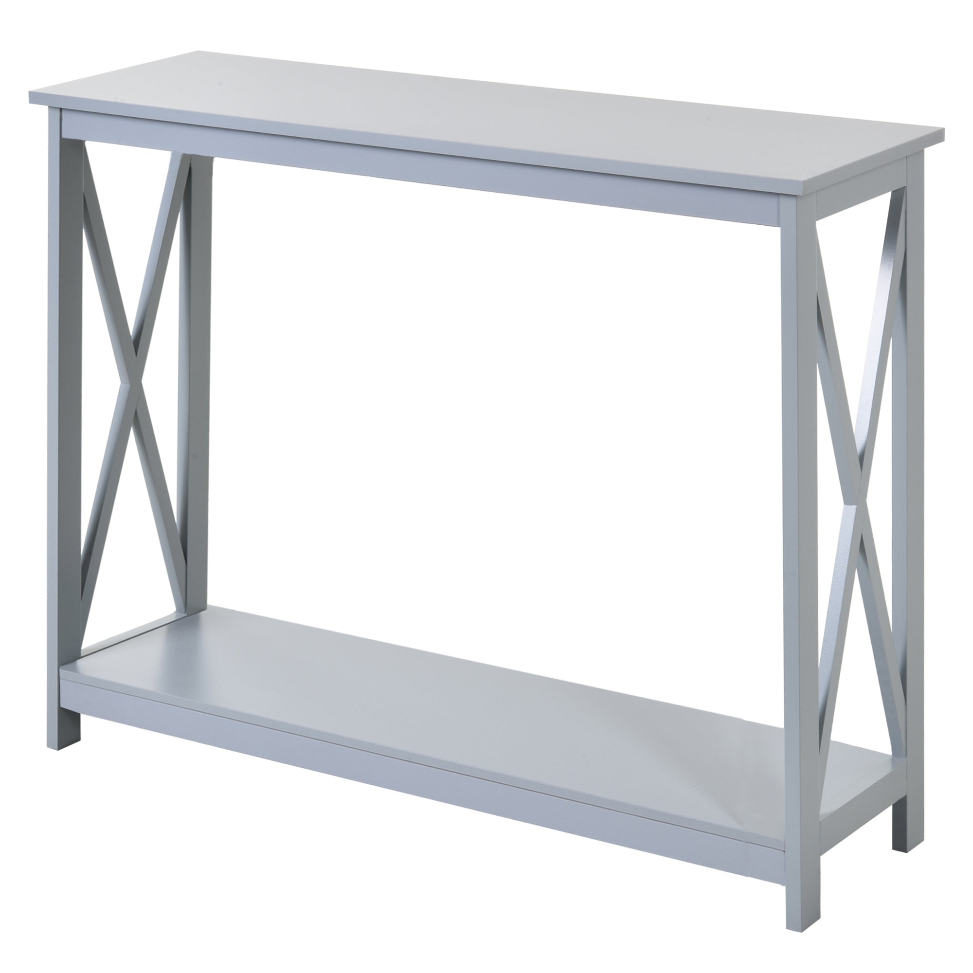 HOMCOM Console Table Hallway Desk w/Storage Shelf, X Design for Living Room Entryway, Grey - North Peak Garden Furniture