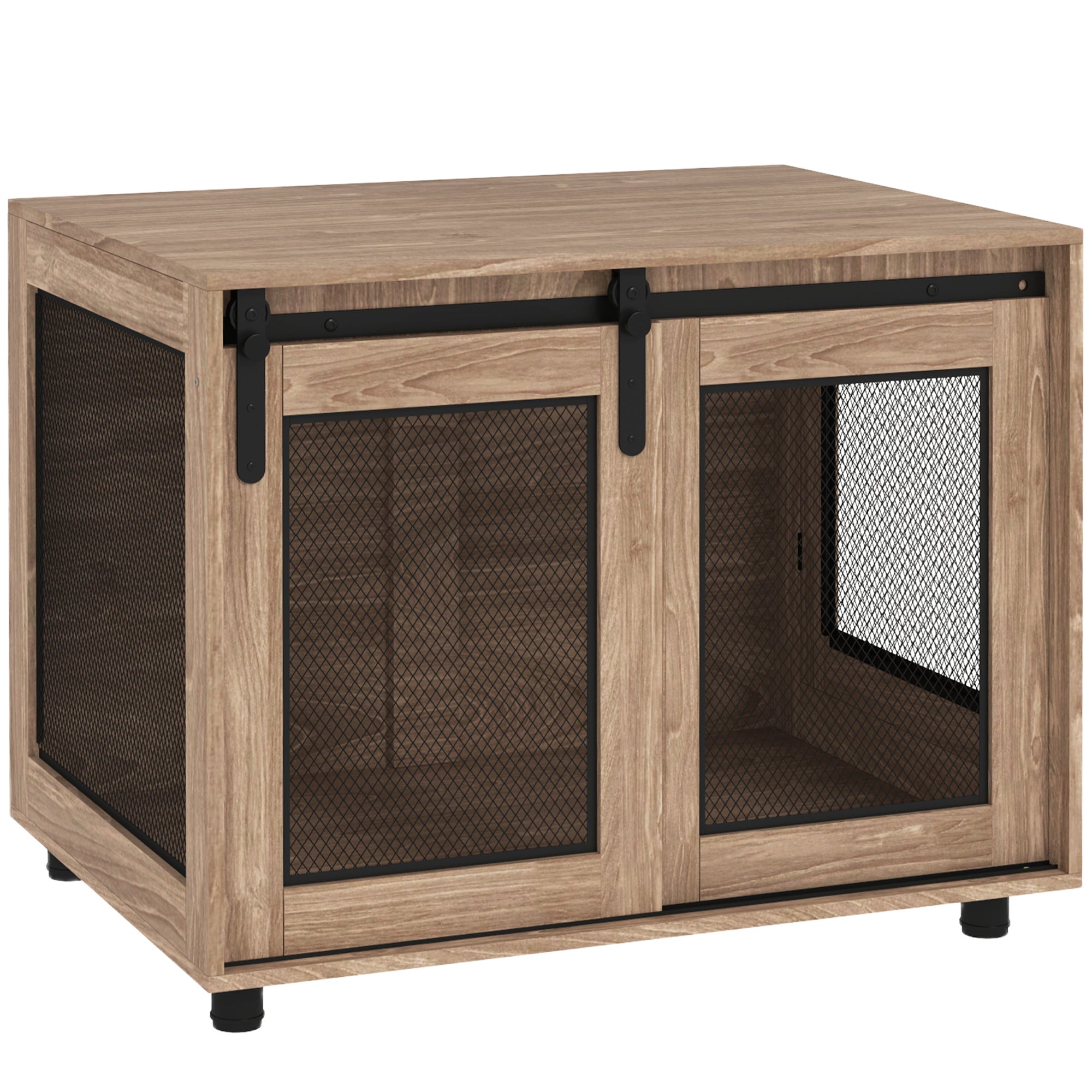 PawHut Dog Crate Furniture with Sliding Door for Medium Dogs, 80 x 58.5 x 63cm, Walnut Brown - North Peak Garden Furniture