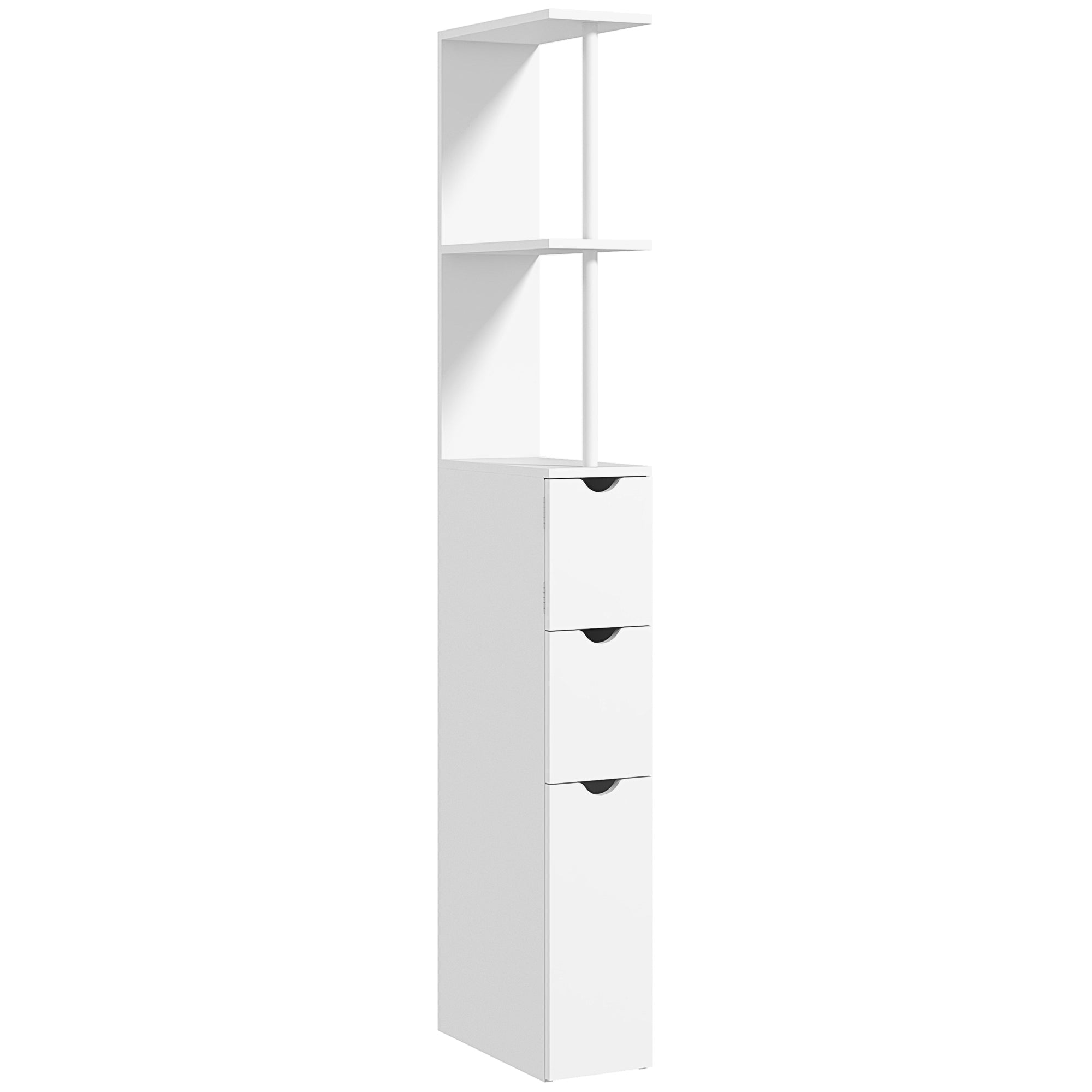 kleankin Slim Bathroom Storage Cabinet with Drawers, Tall Bathroom Cupboard with 2-Tier Shelf, White - North Peak Garden Furniture