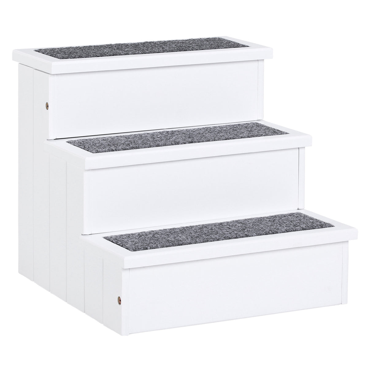 PawHut 3 Step Wooden Dog Steps Pet Stairs for Dogs, Cat Ladder for Bed Couch with Storage White
